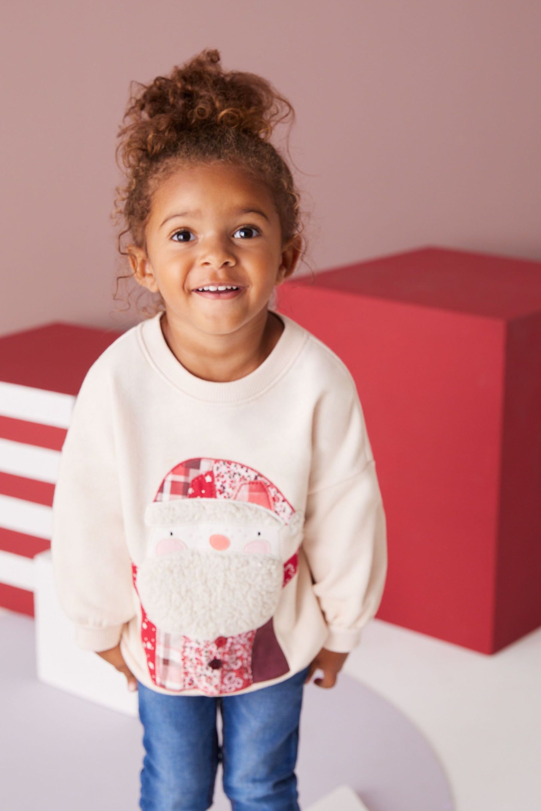 Cream Borg Santa Crew Sweater (3mths-7yrs)