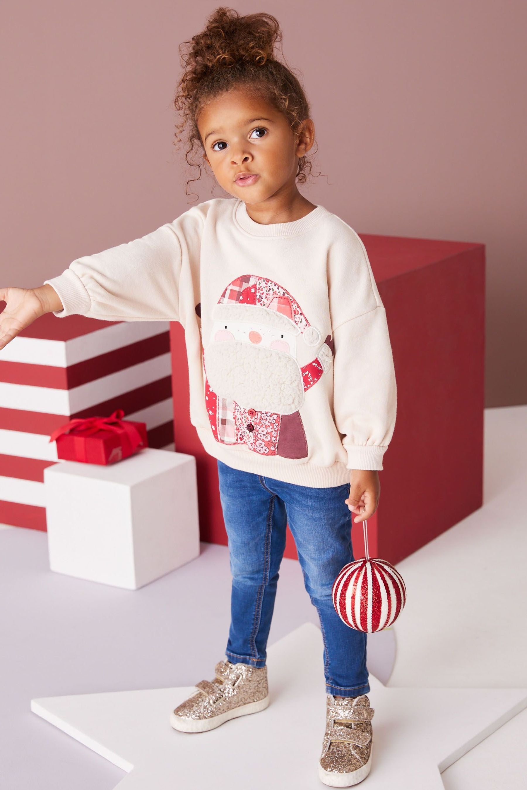 Cream Borg Santa Crew Sweater (3mths-7yrs)