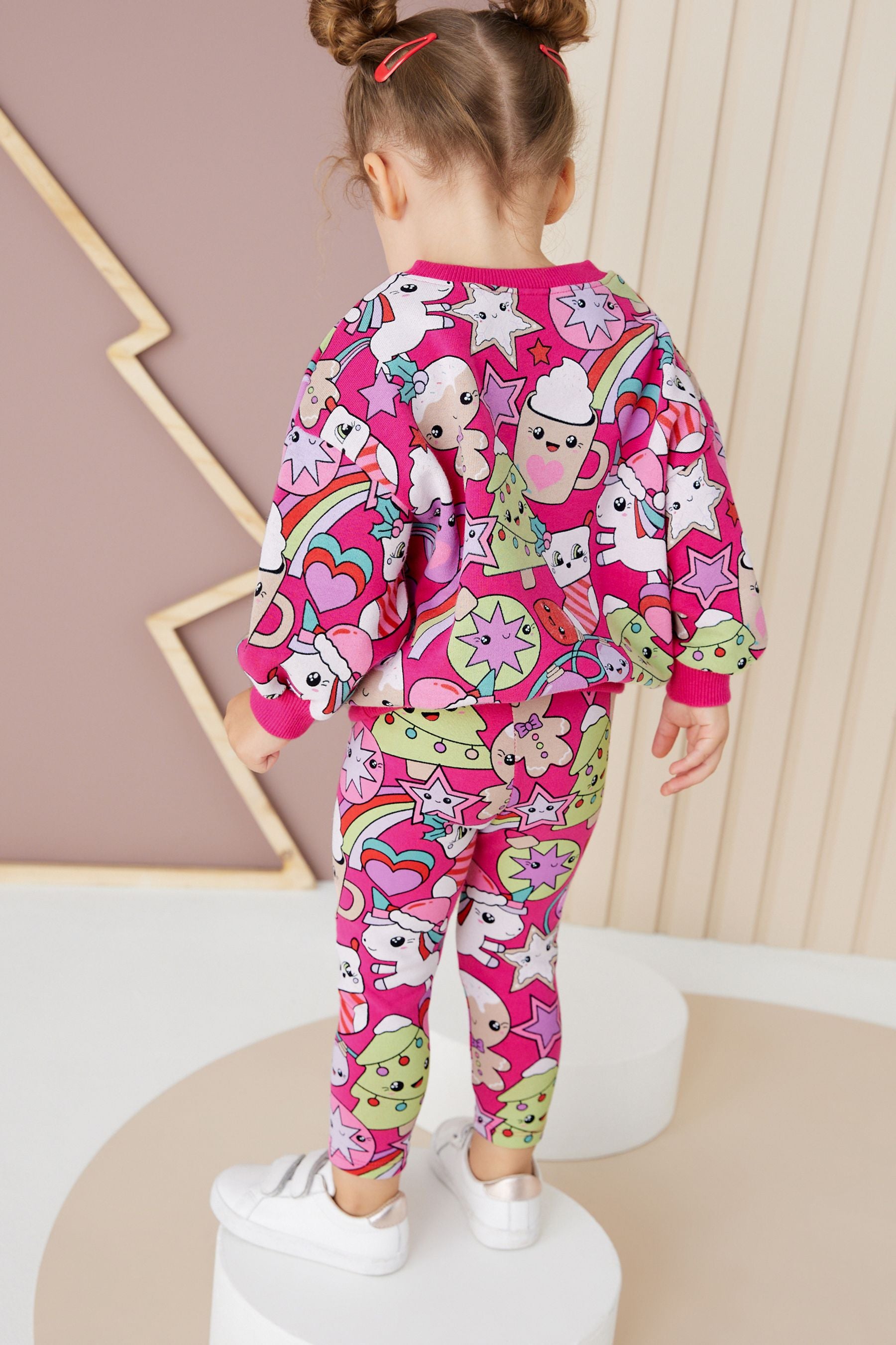 Pink Christmas Character Print Sweat And Leggings Set (3mths-7yrs)