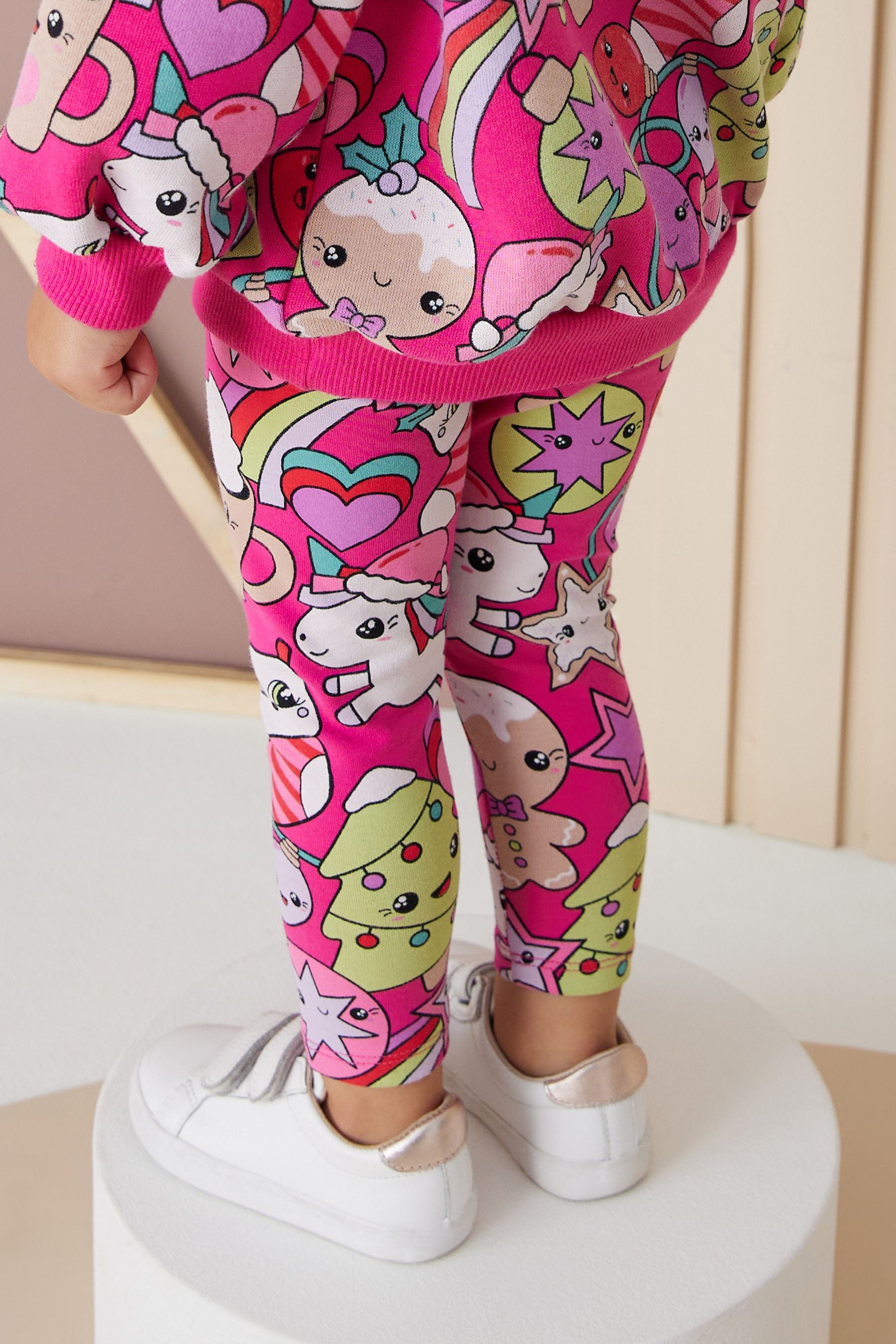 Pink Christmas Character Print Sweat And Leggings Set (3mths-7yrs)