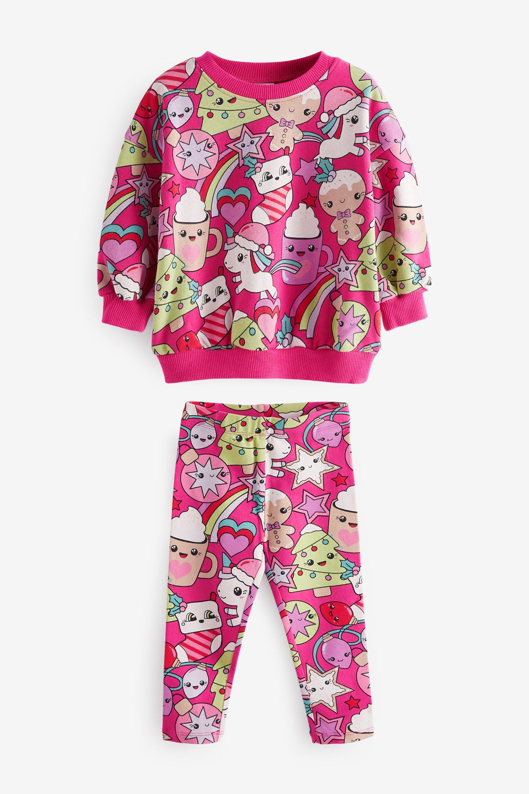 Pink Christmas Character Print Sweat And Leggings Set (3mths-7yrs)