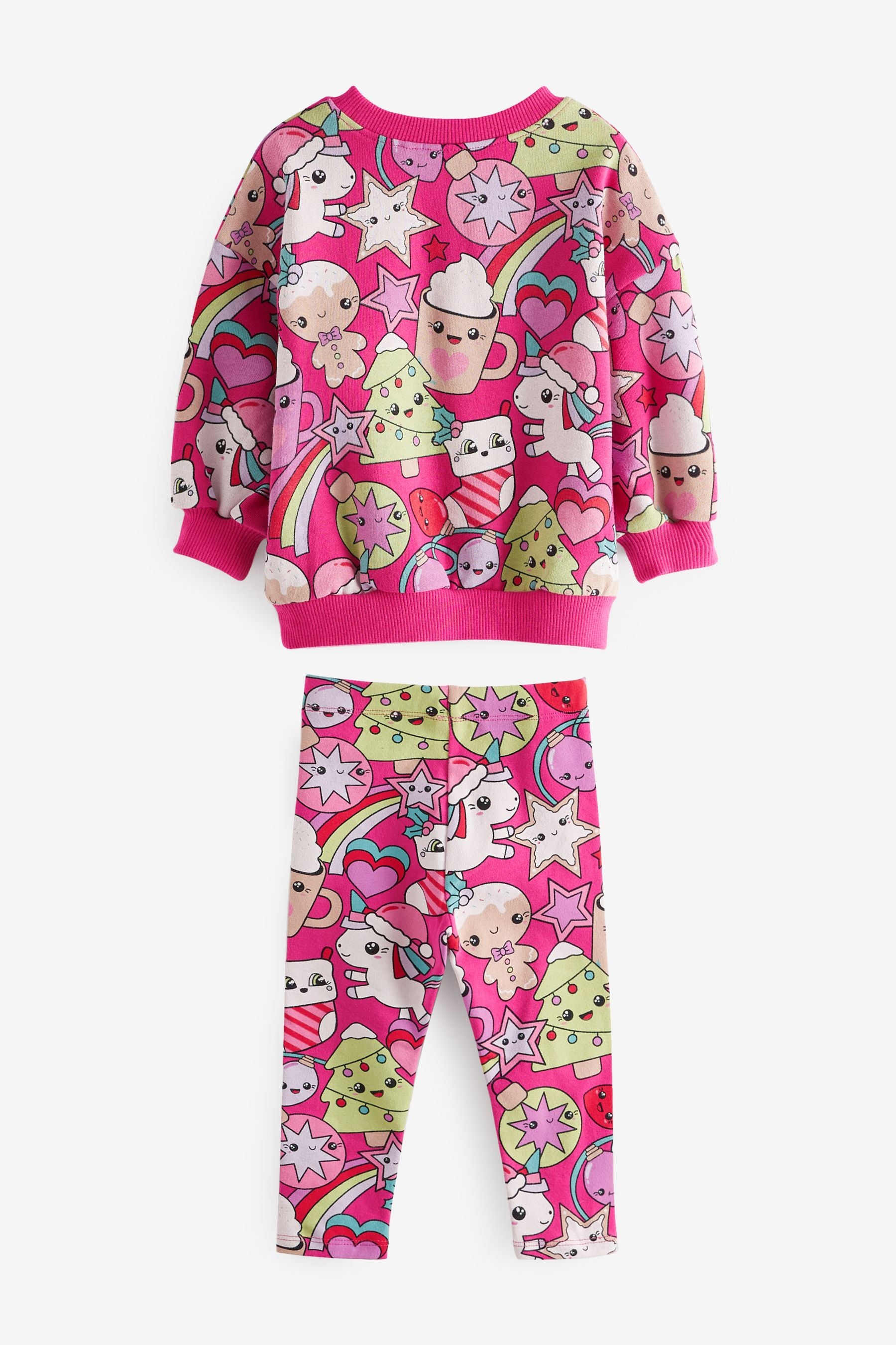 Pink Christmas Character Print Sweat And Leggings Set (3mths-7yrs)