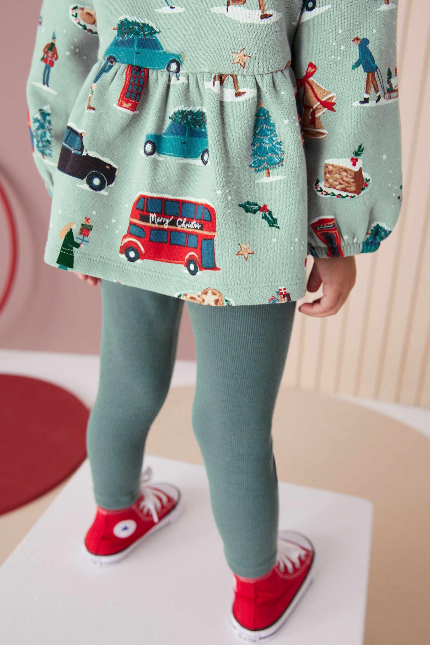 Green Christmas Print Top And Leggings Set (3mths-7yrs)