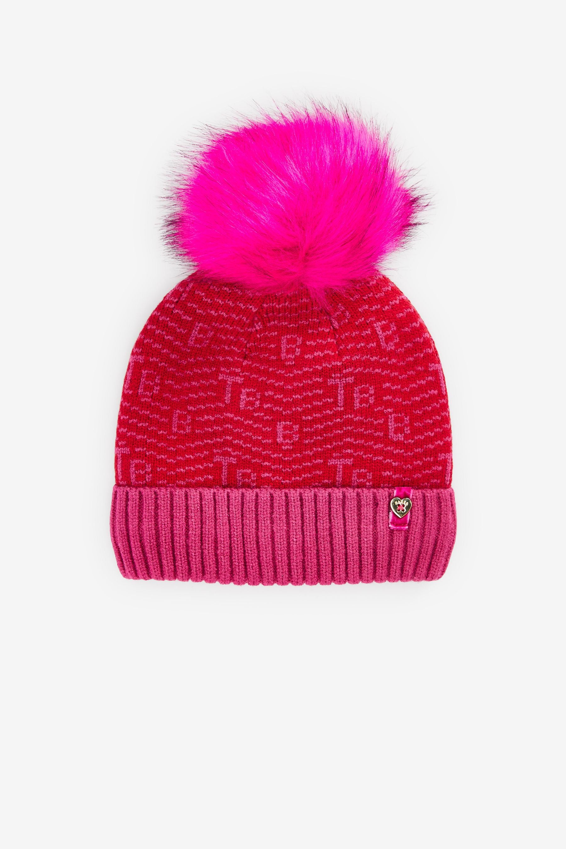 Pink Baker by Ted Baker Pink Chevron Pom Hat And Gloves Set