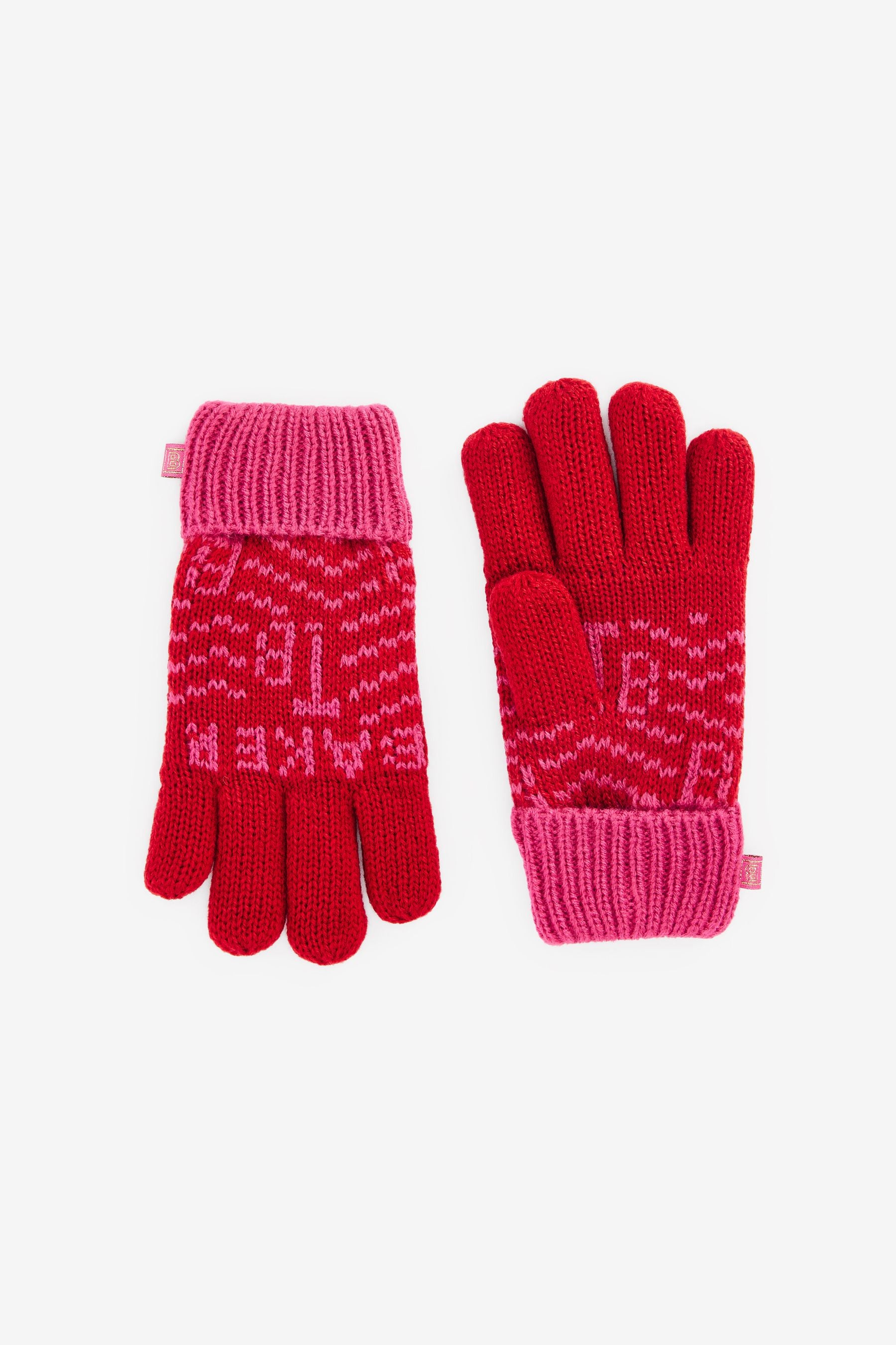 Pink Baker by Ted Baker Pink Chevron Pom Hat And Gloves Set