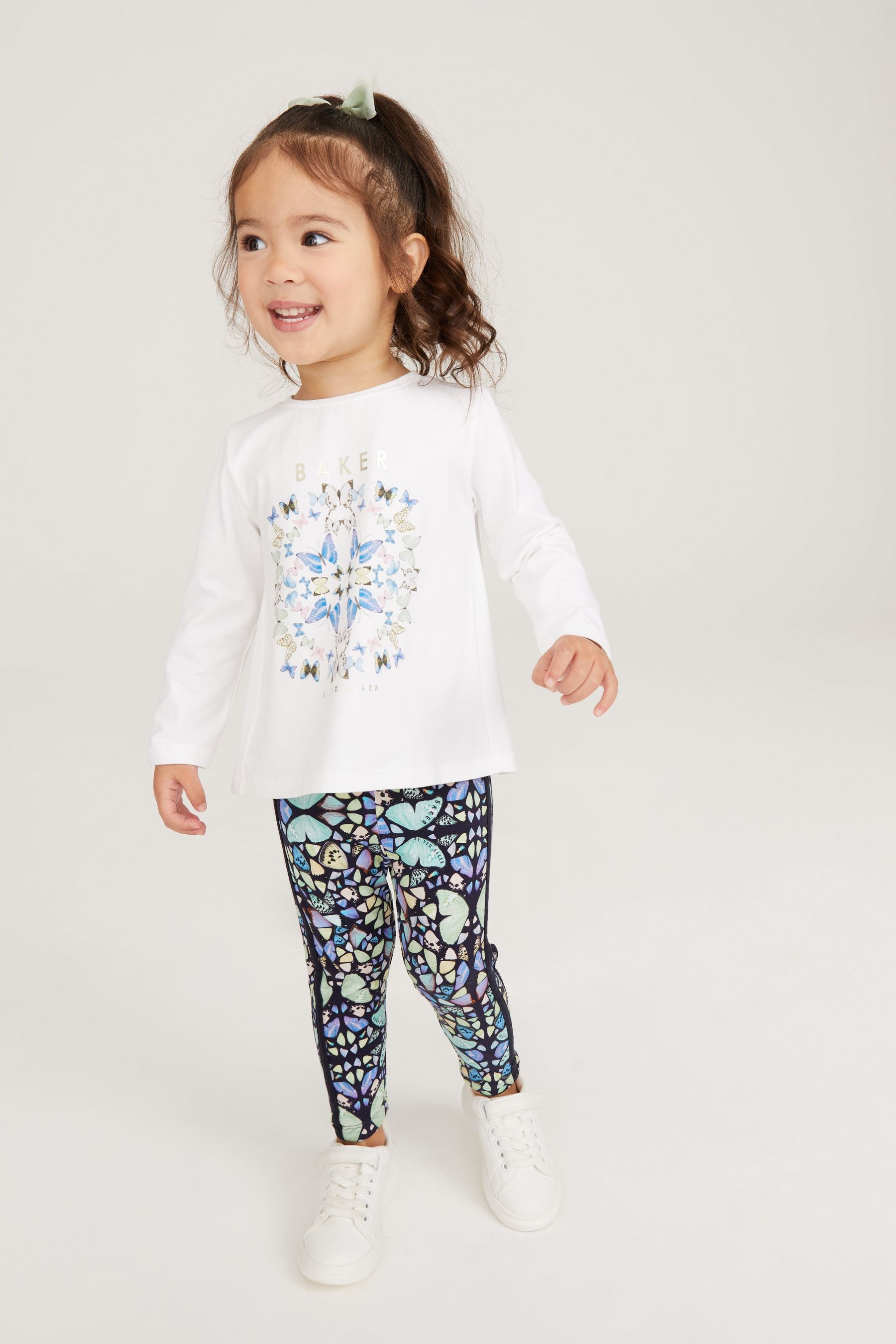 White/Purple Baker by Ted Baker White Butterfly T-Shirt & Legging Set