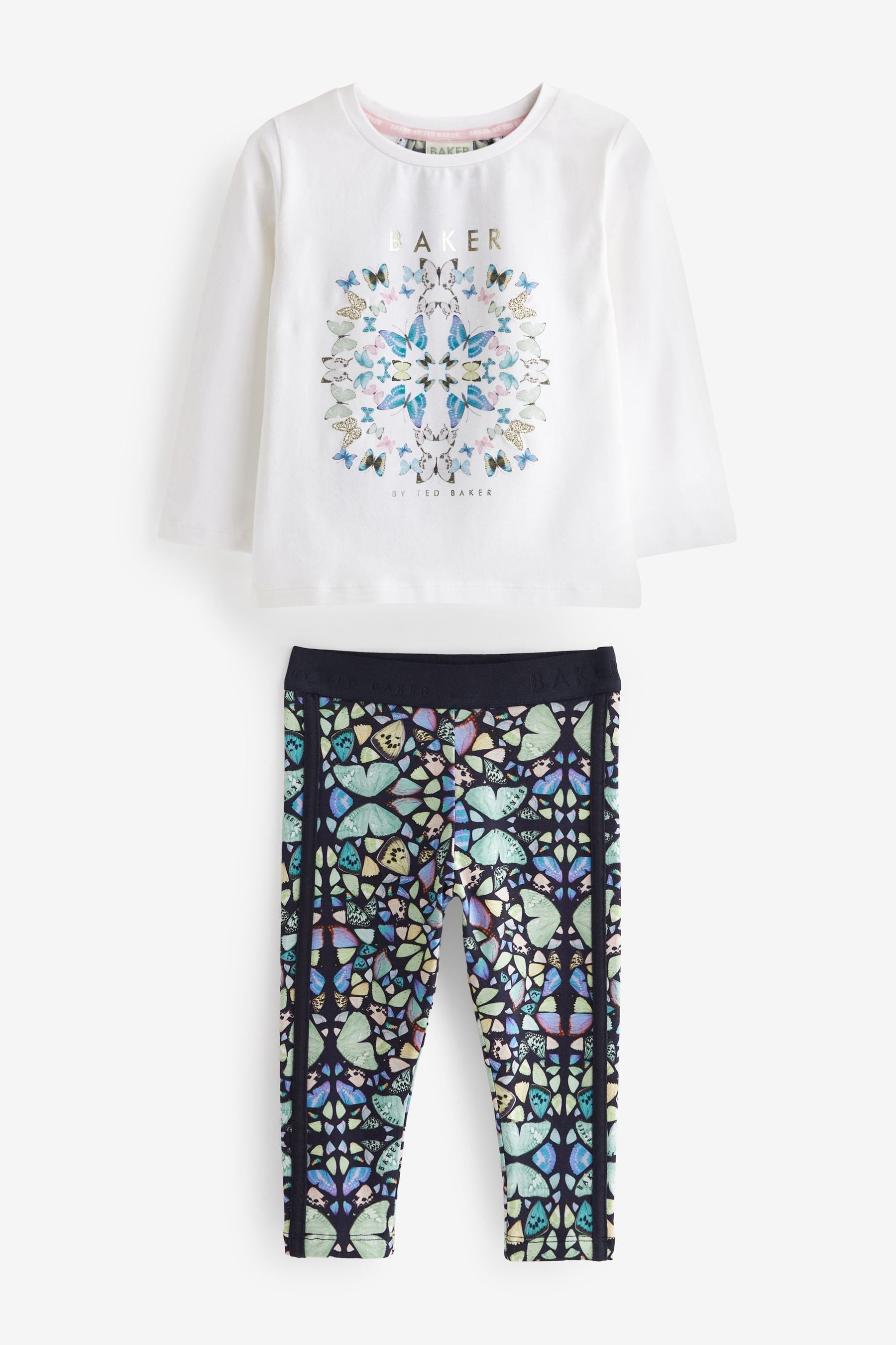 White/Purple Baker by Ted Baker White Butterfly T-Shirt & Legging Set