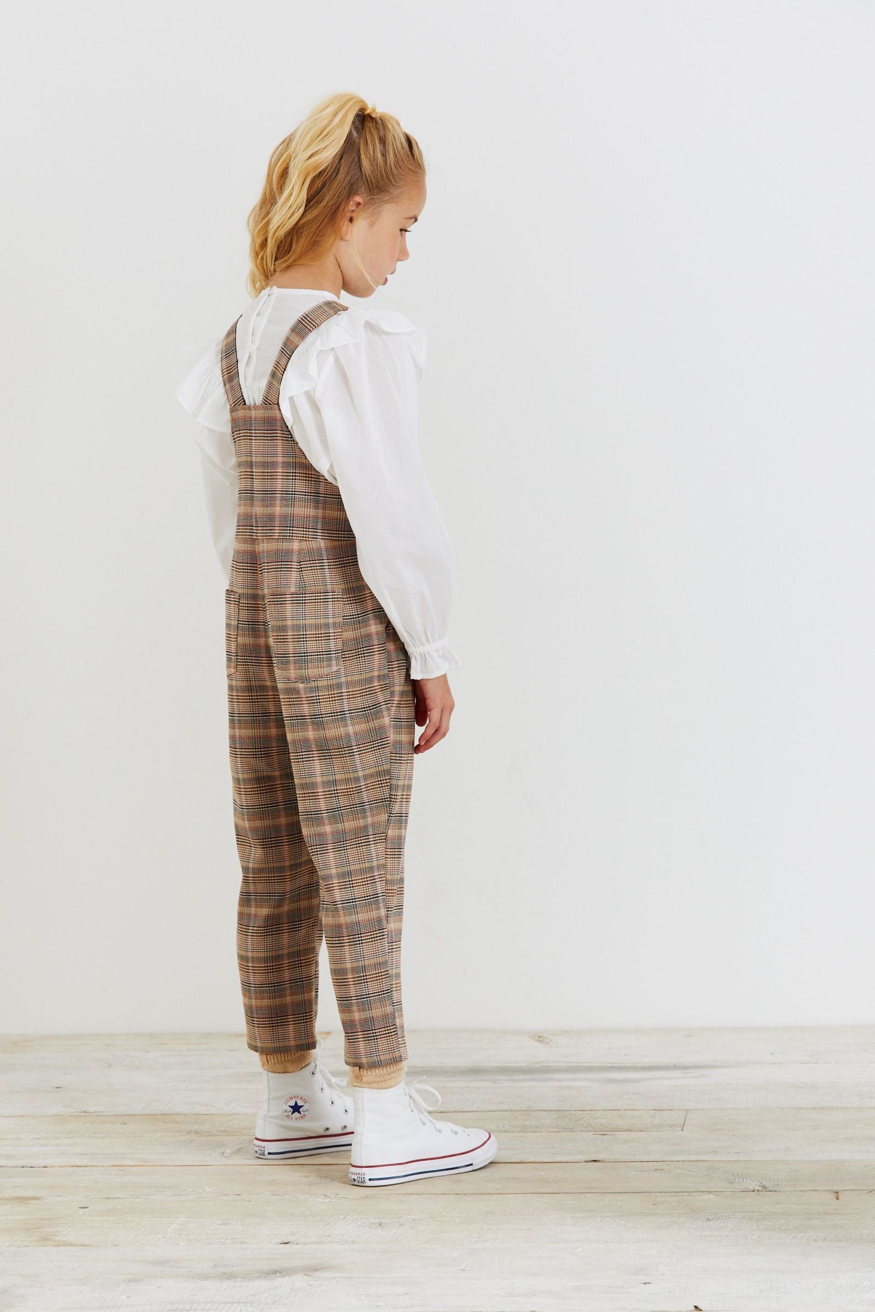 Neutral/Blush Pink Check Dungarees (3-16yrs)