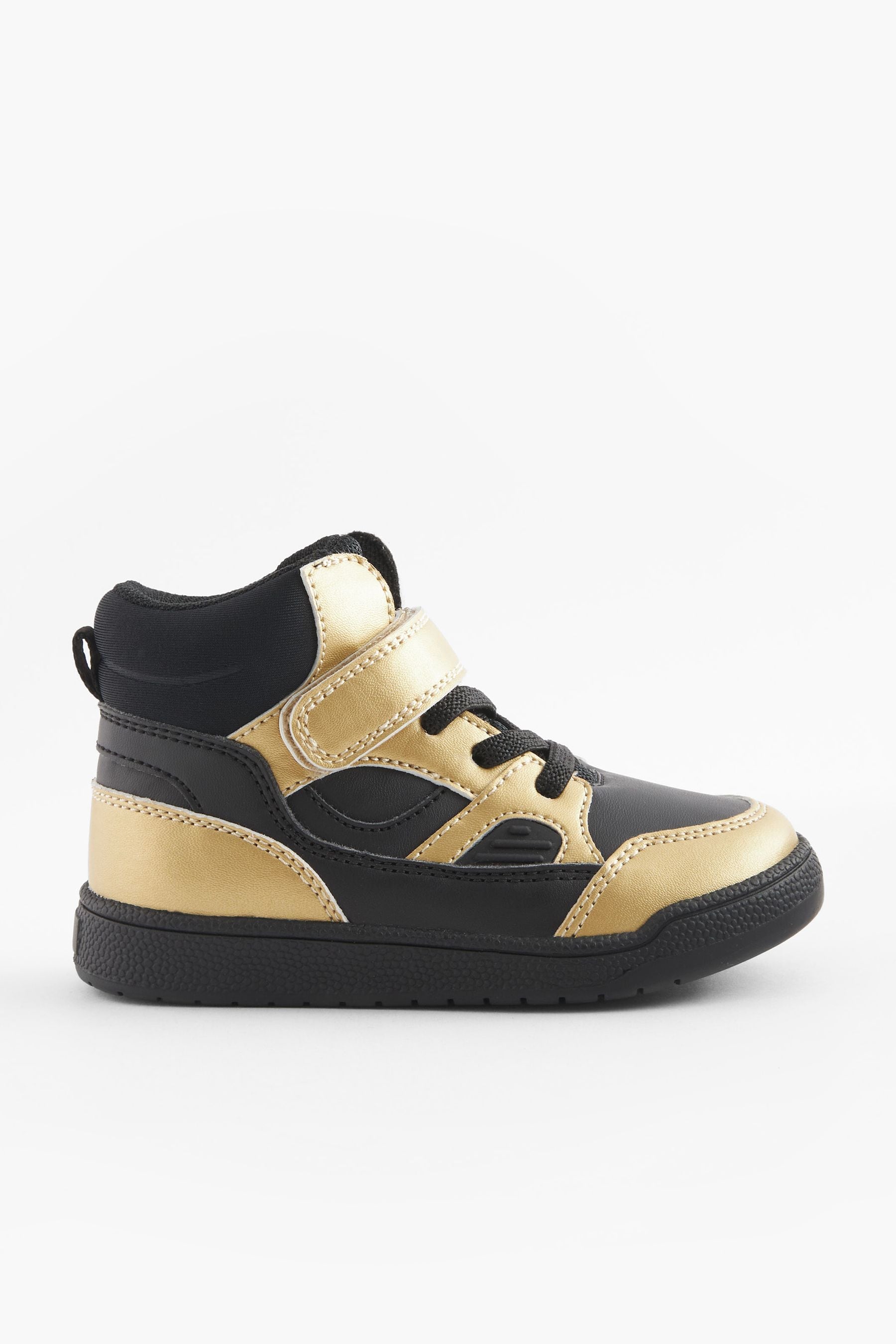 Black/Gold Elastic Lace Touch Fastening High Top Trainers