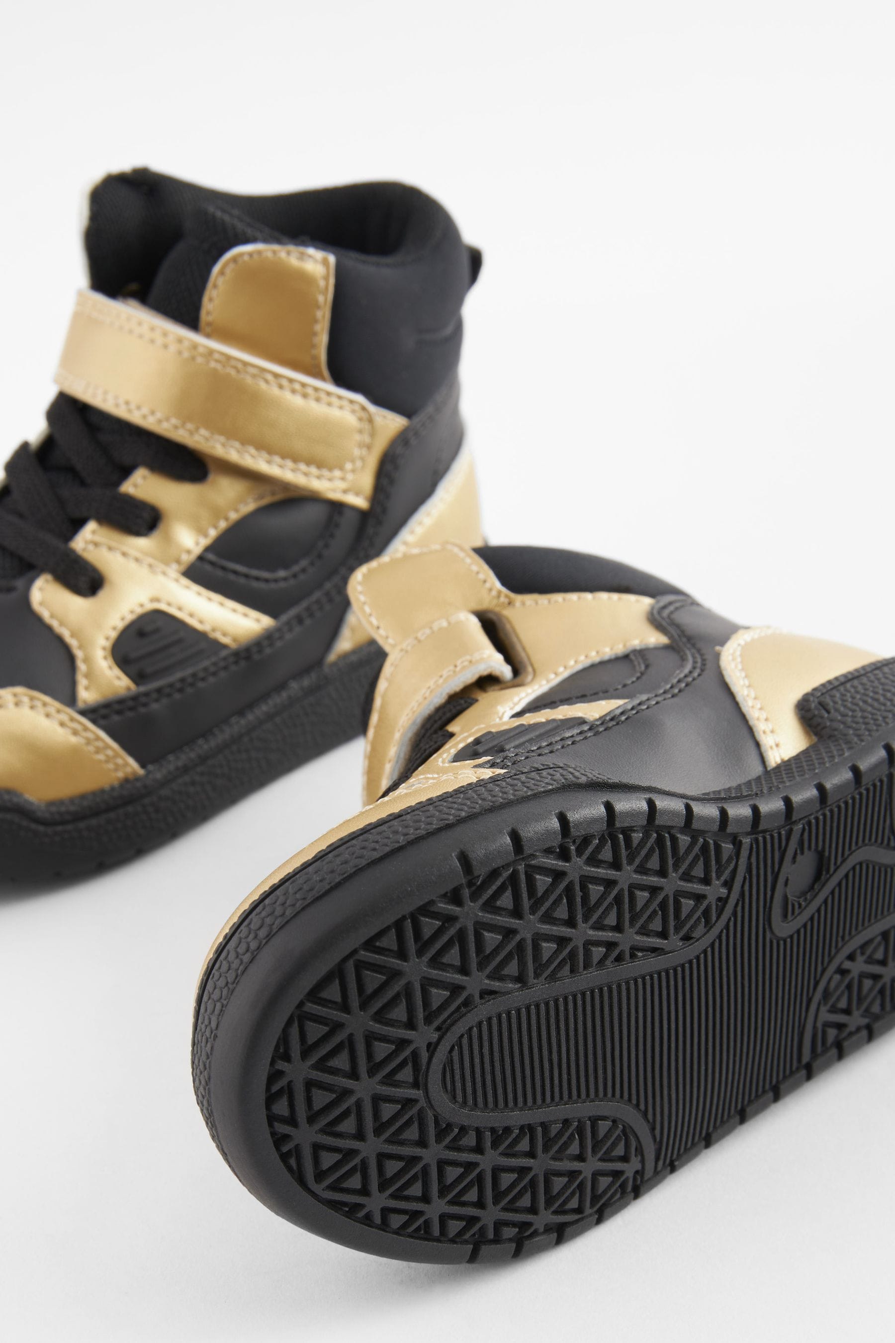 Black/Gold Elastic Lace Touch Fastening High Top Trainers