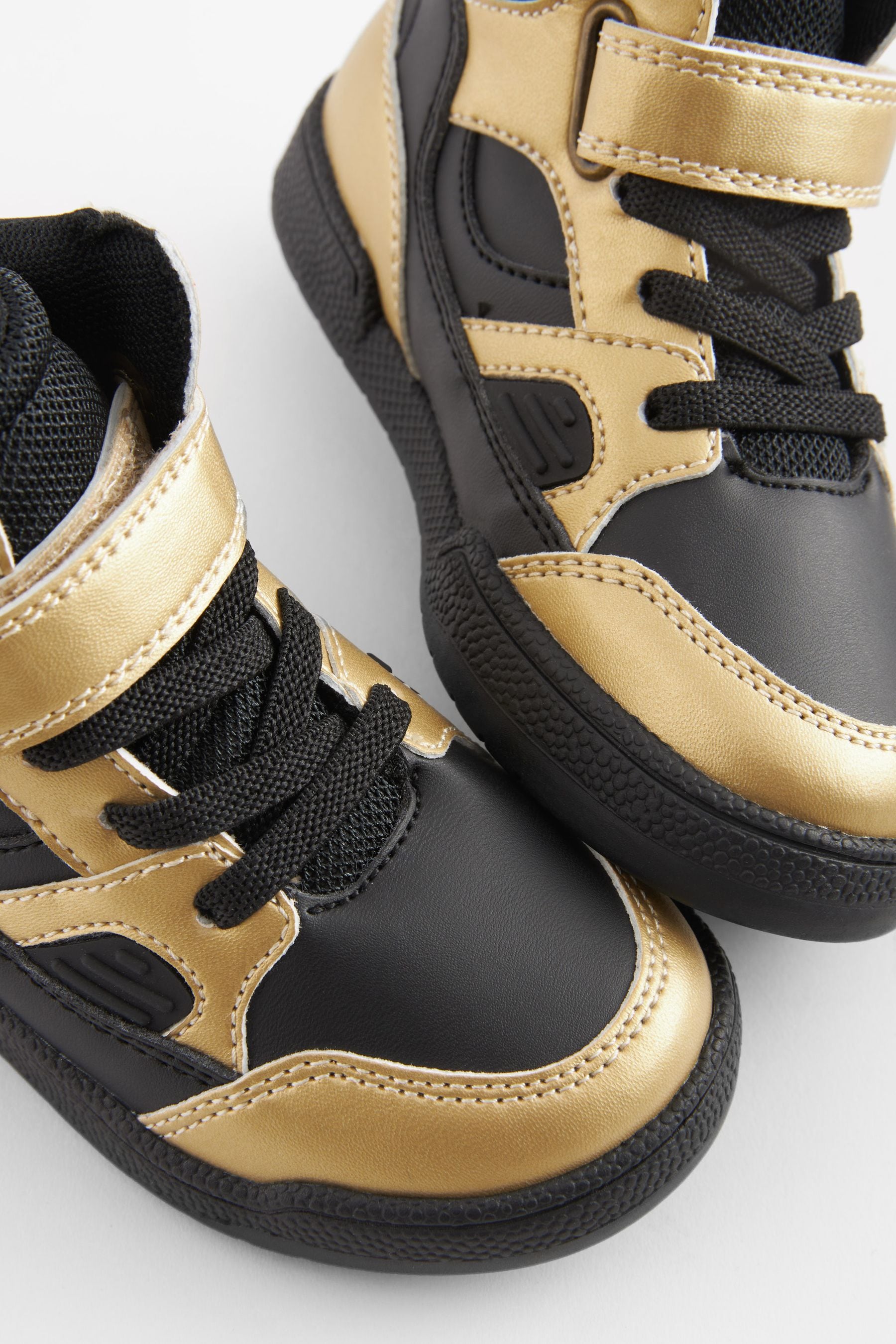 Black/Gold Elastic Lace Touch Fastening High Top Trainers