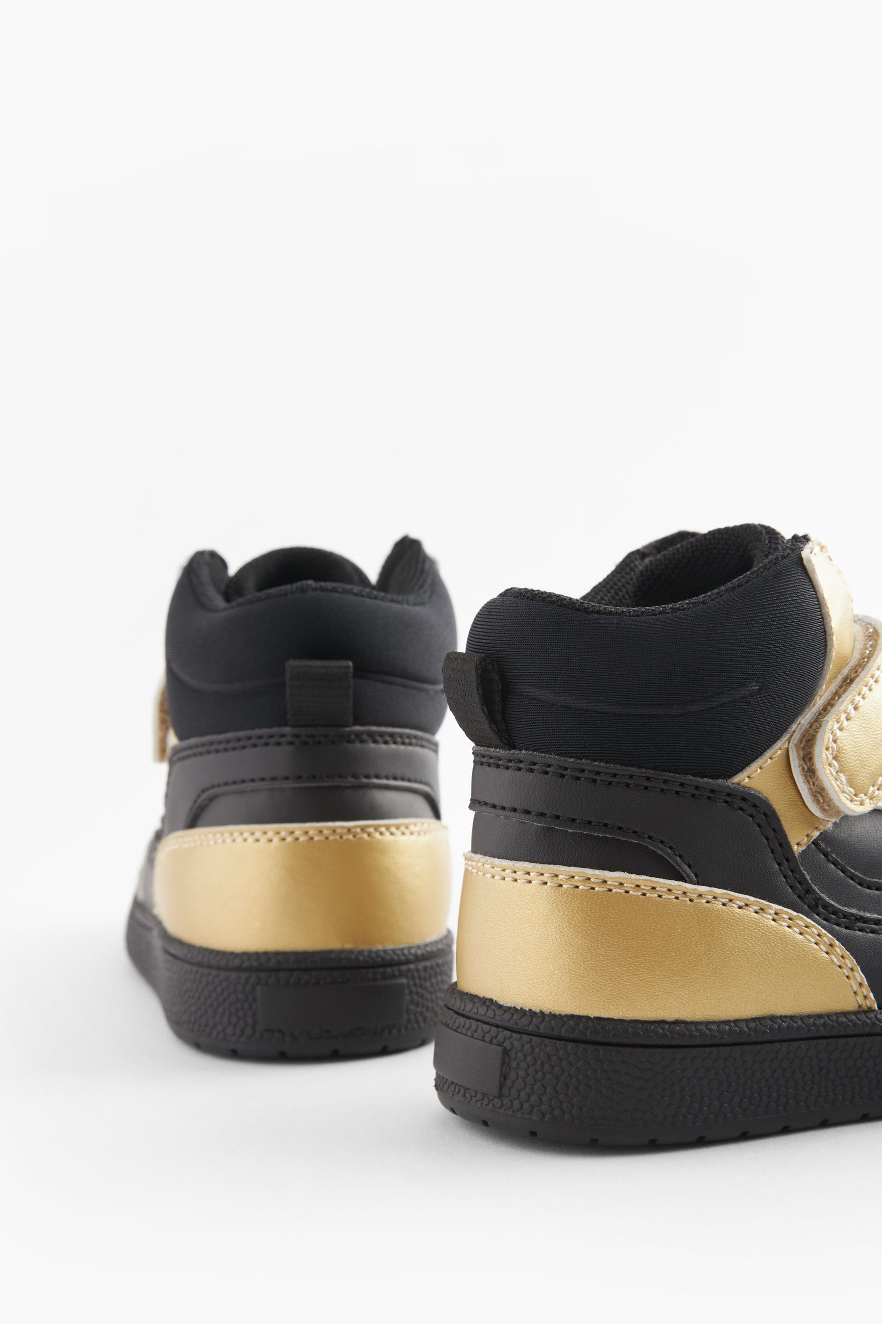 Black/Gold Elastic Lace Touch Fastening High Top Trainers