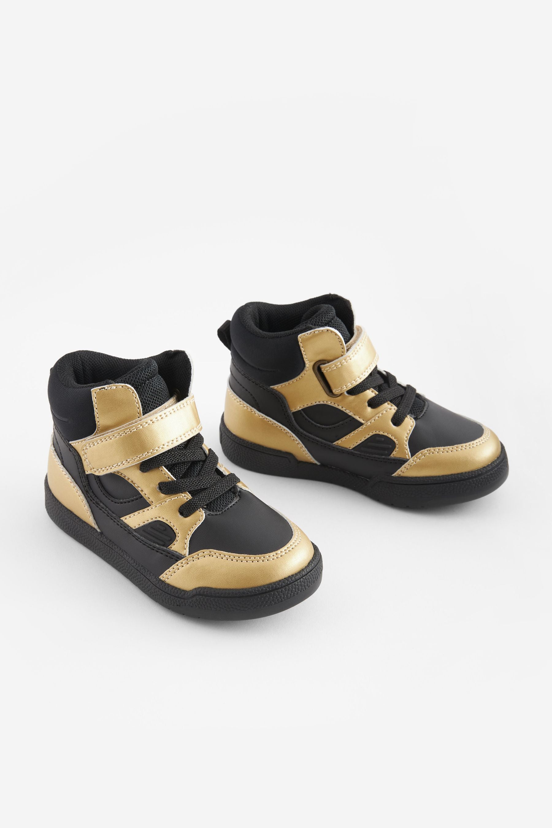 Black/Gold Elastic Lace Touch Fastening High Top Trainers