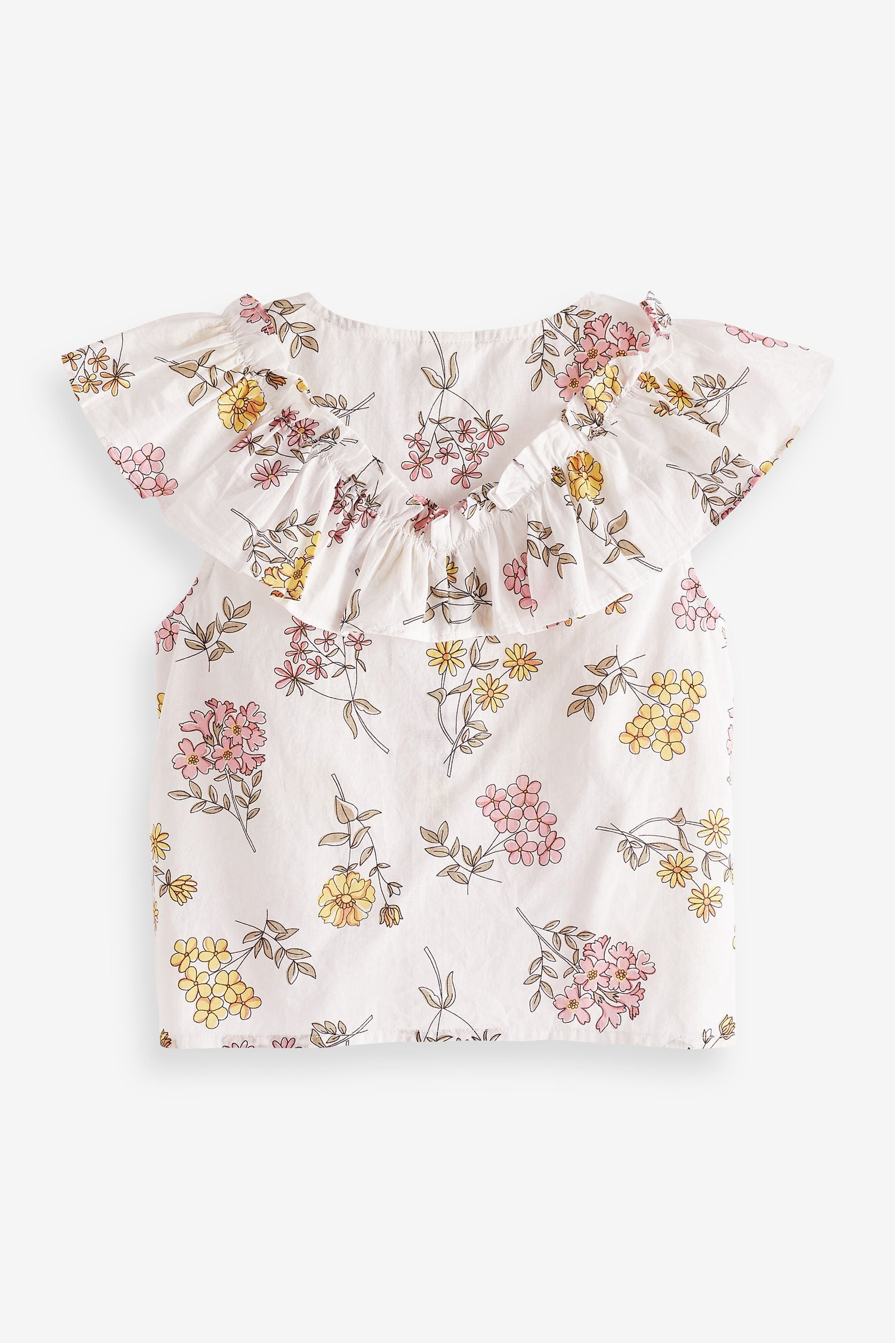 Pink/Yellow Floral Tie Front Frill Blouse (3-16yrs)