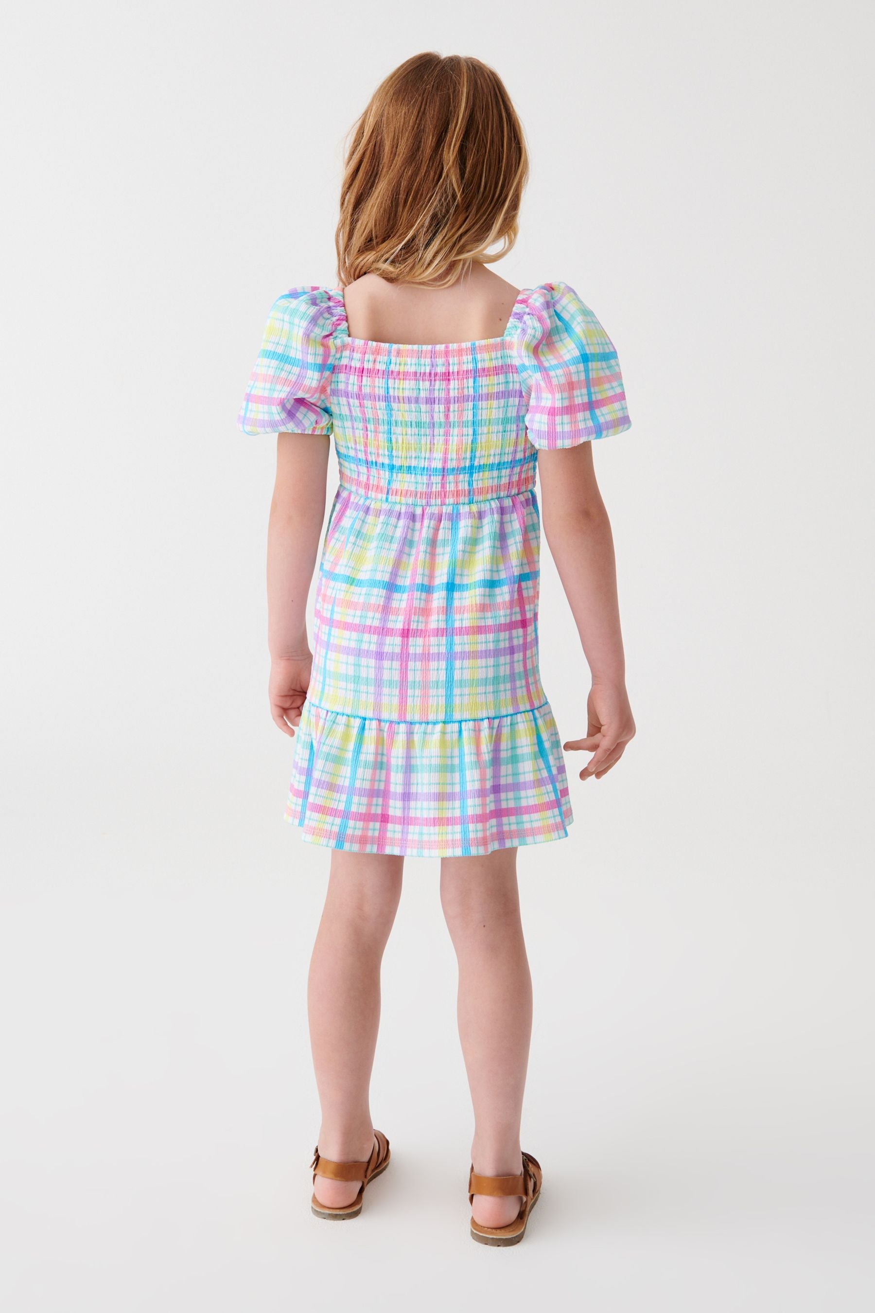 Multi Check Shirred Detail Dress (3-16yrs)