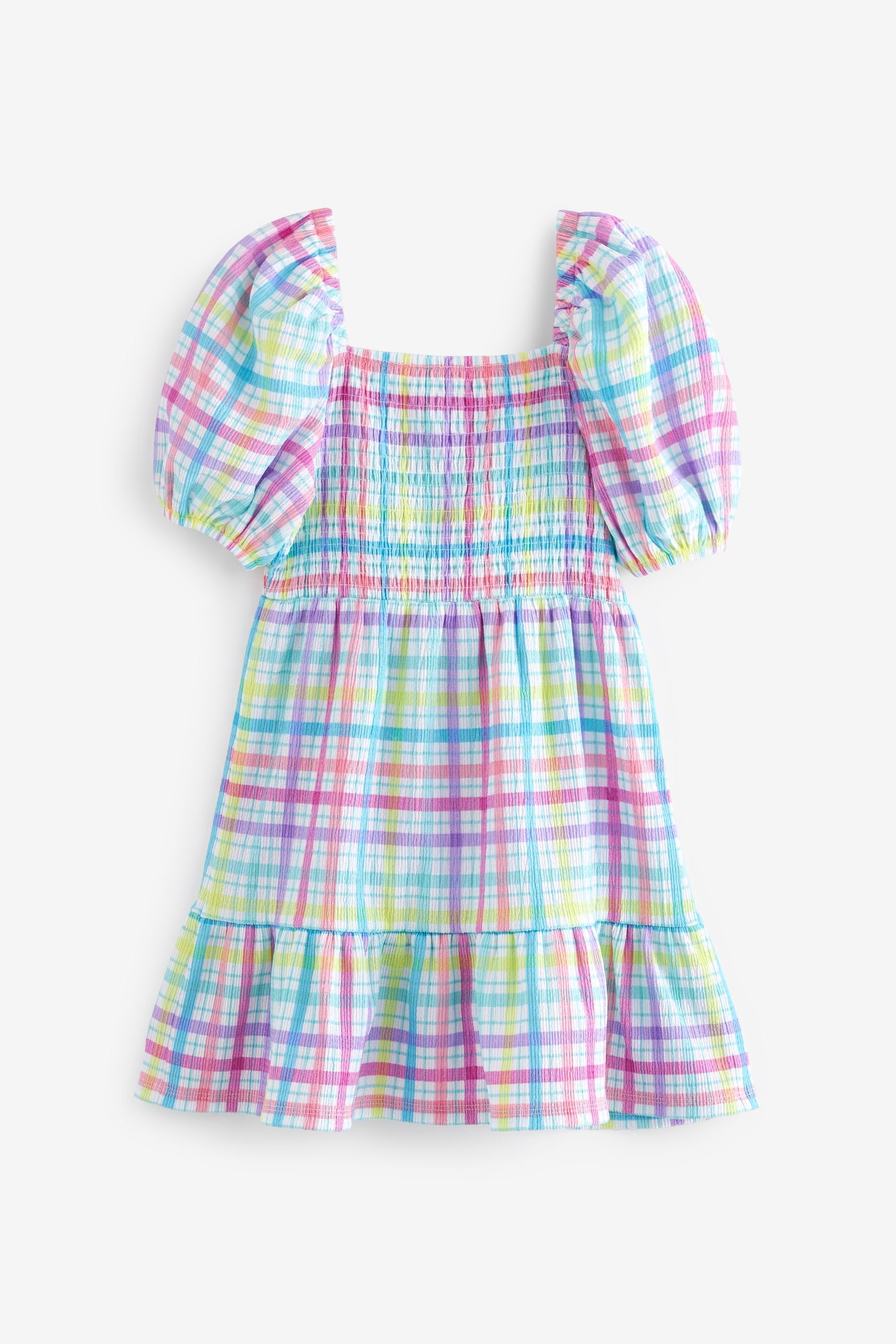 Multi Check Shirred Detail Dress (3-16yrs)