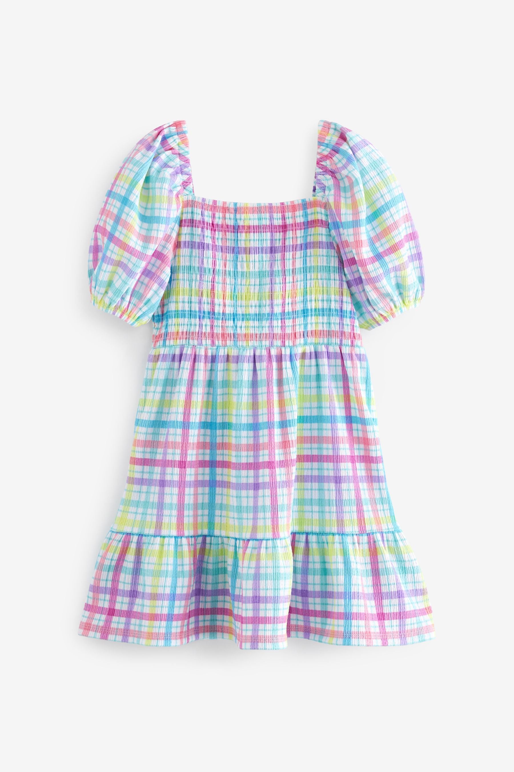 Multi Check Shirred Detail Dress (3-16yrs)