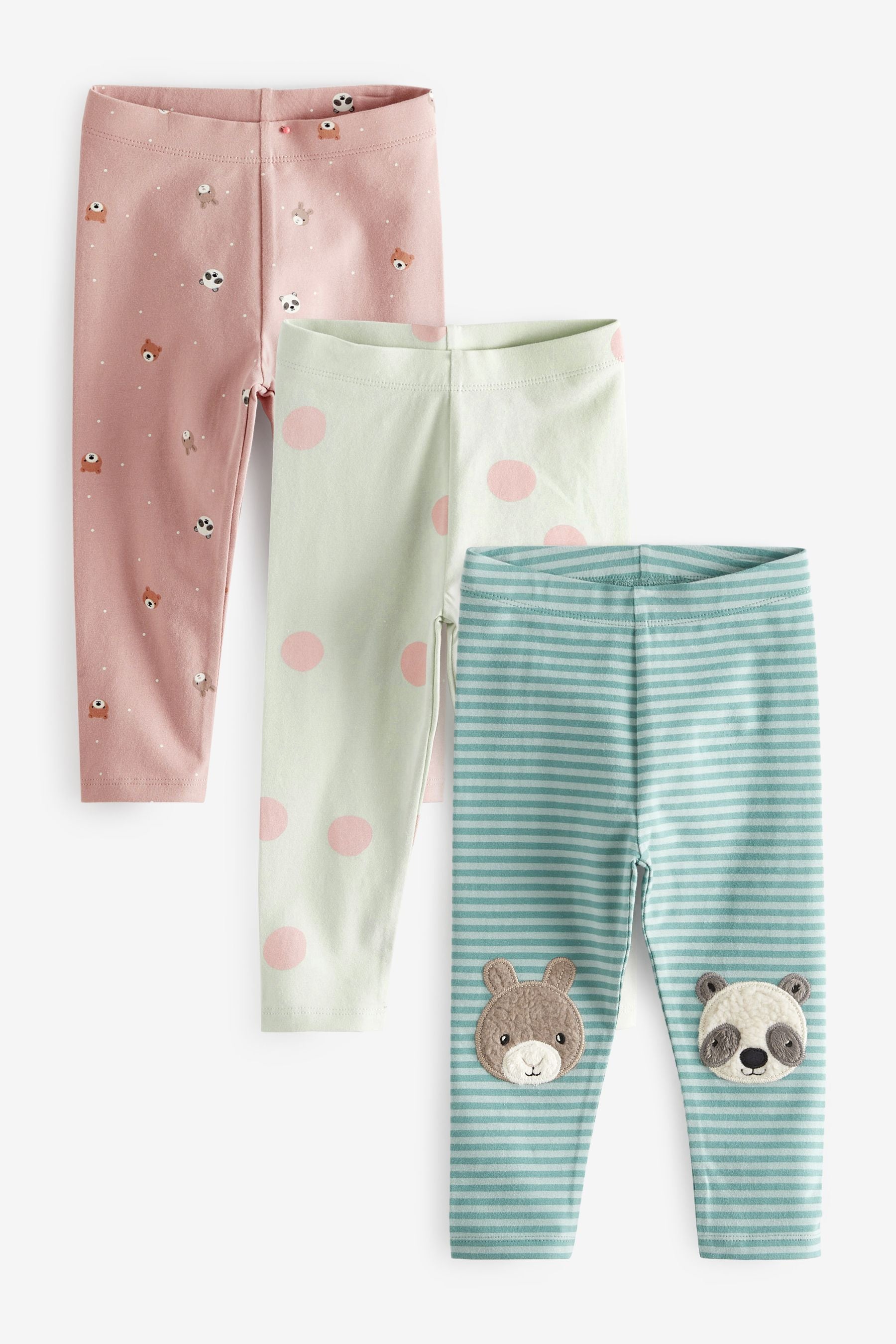 Pink/Blue Panda And Bunny 3 Pack Jersey Leggings (3mths-7yrs)