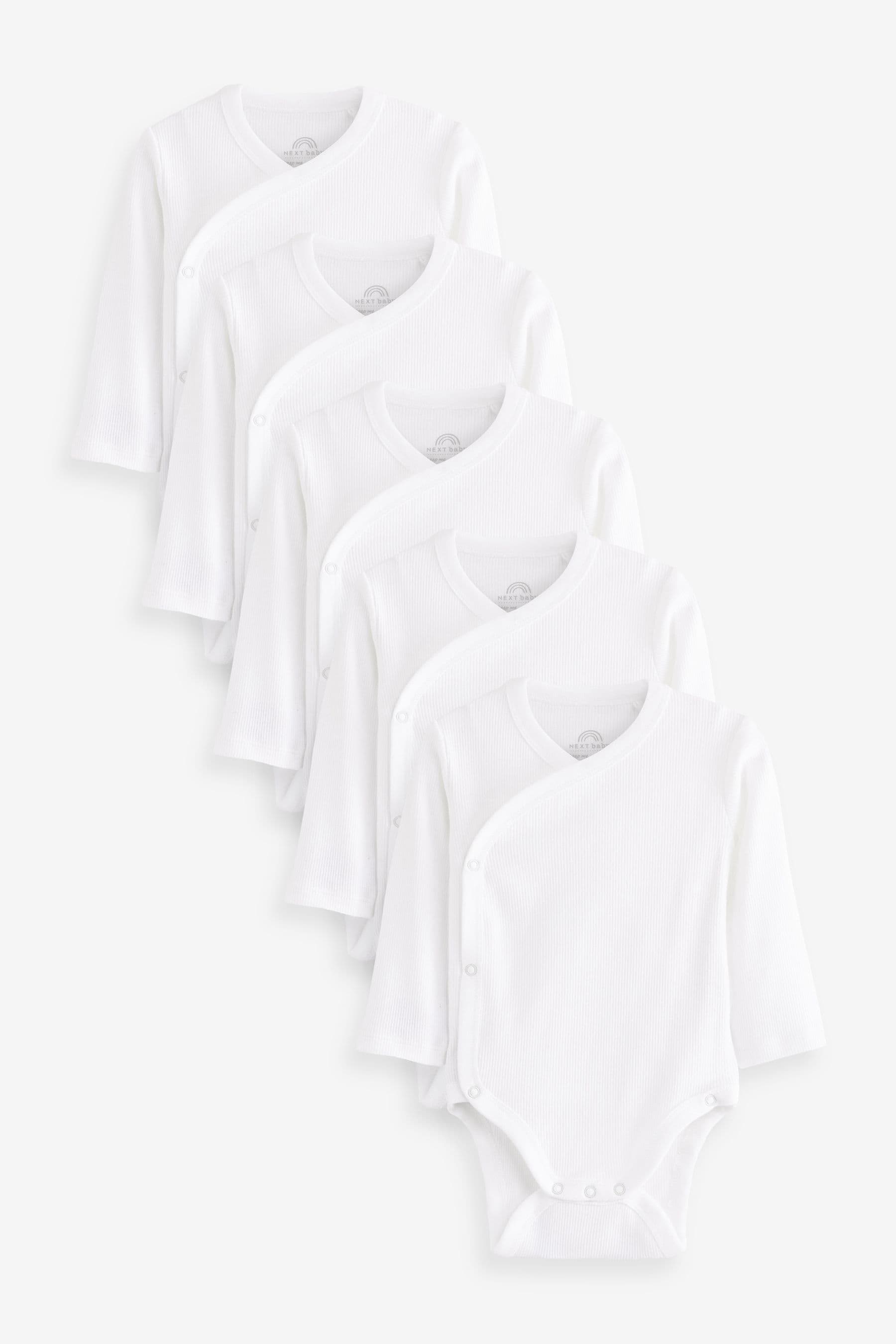 White Rib Wrap 5 Pack Baby Bodysuits