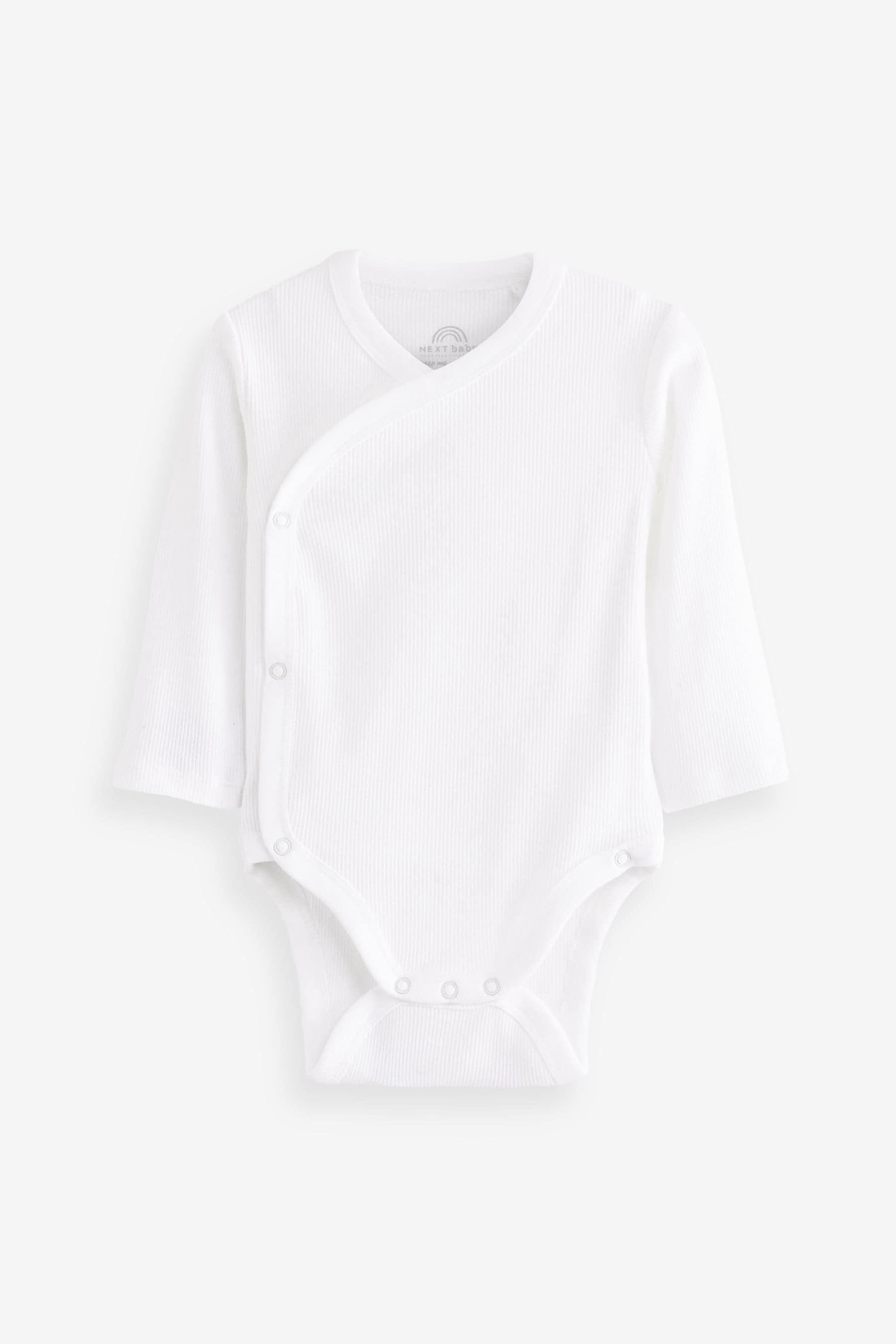 White Rib Wrap 5 Pack Baby Bodysuits