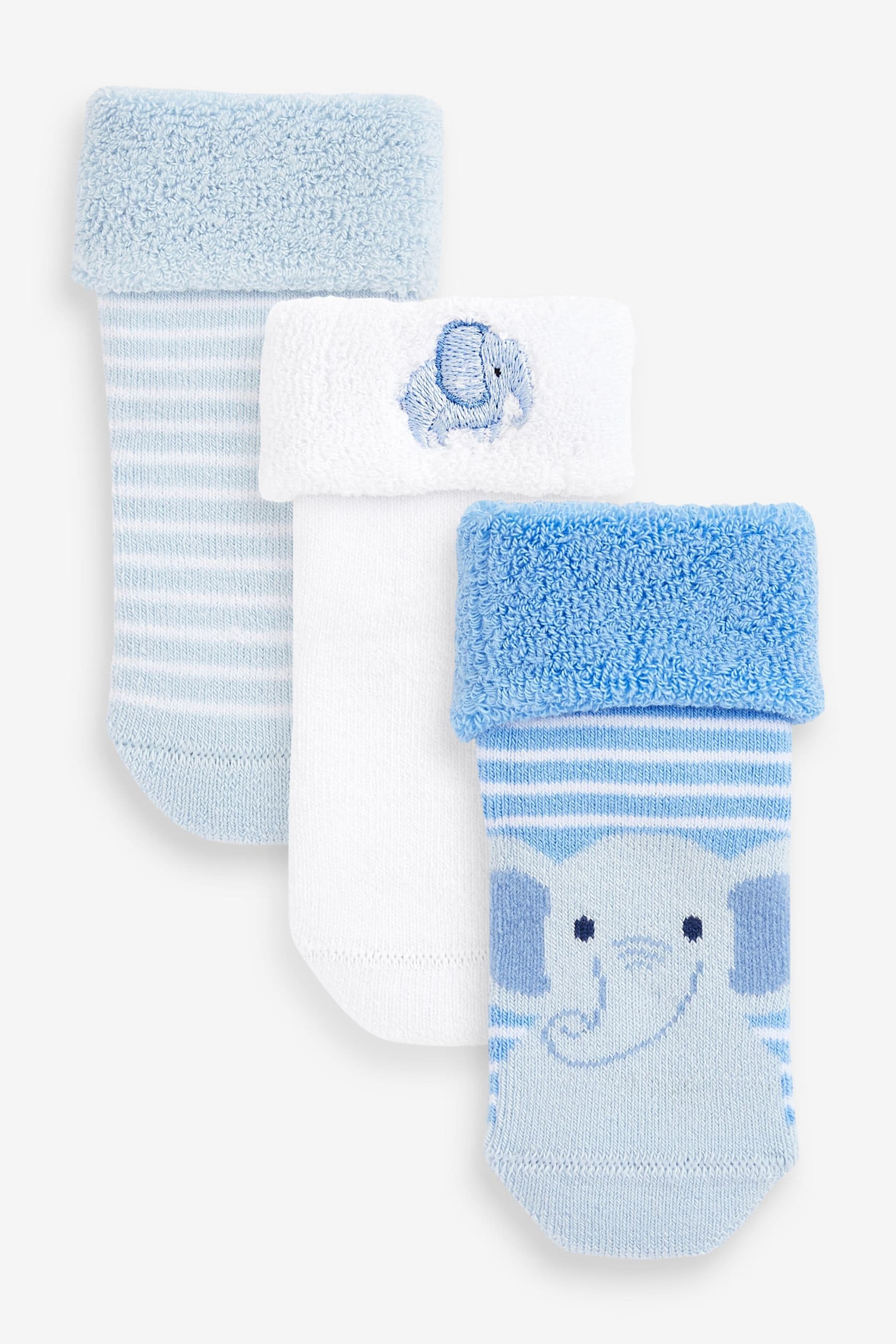 Blue Elephant Towelling Baby Socks 3 Pack (0mths-2yrs)