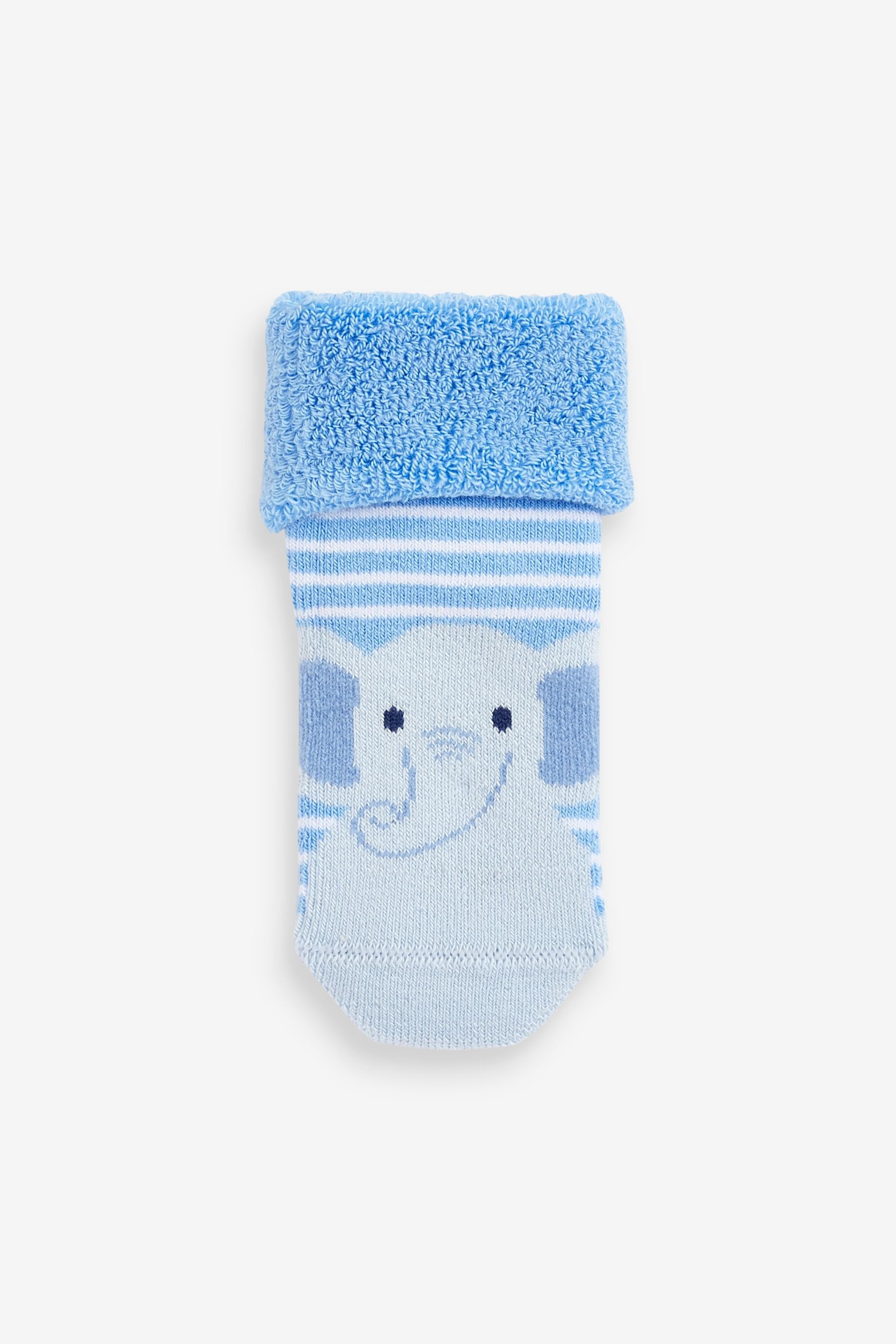 Blue Elephant Towelling Baby Socks 3 Pack (0mths-2yrs)