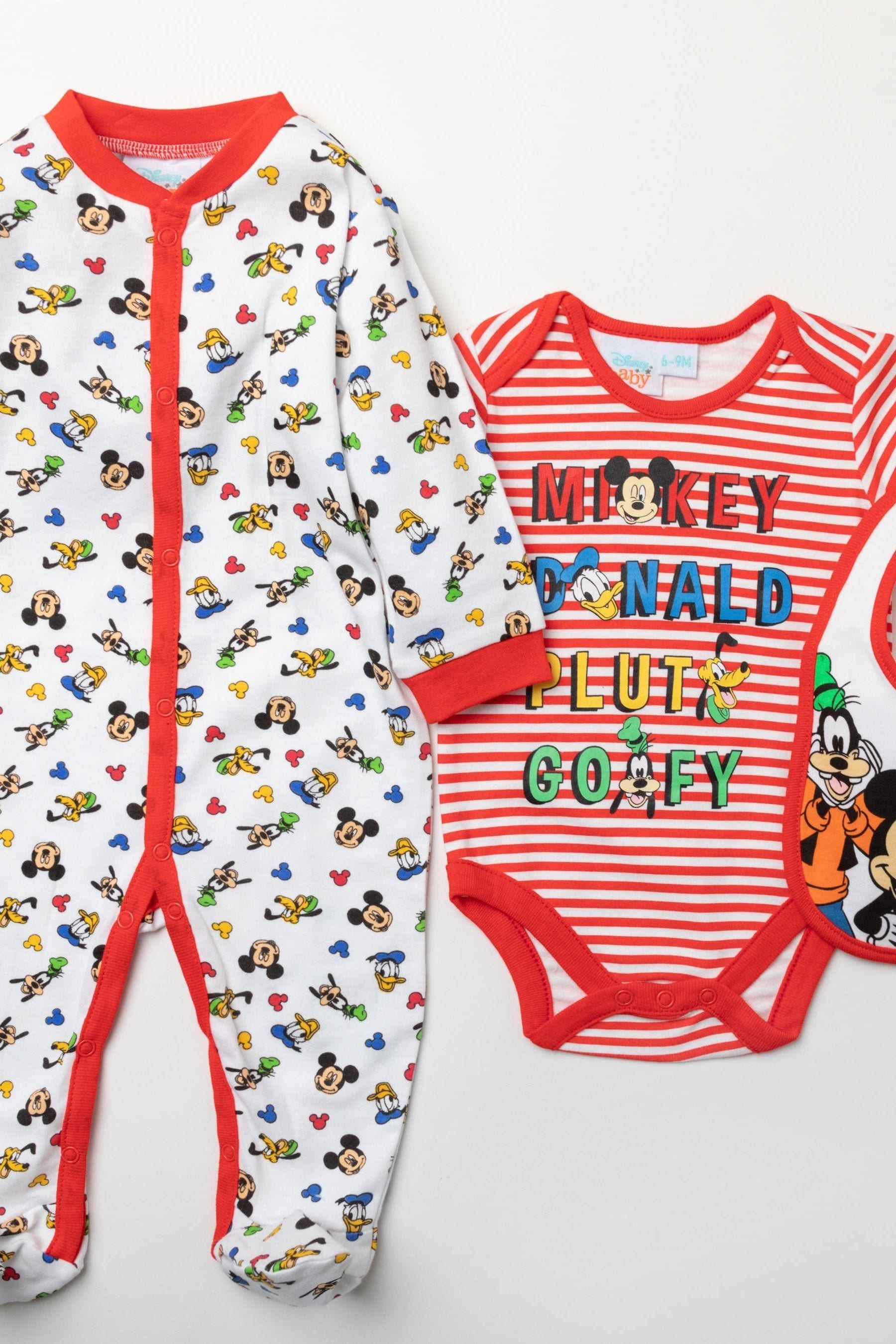 White Disney White Mickey Mouse Sleepsuit, Bodysuit And Bib Set