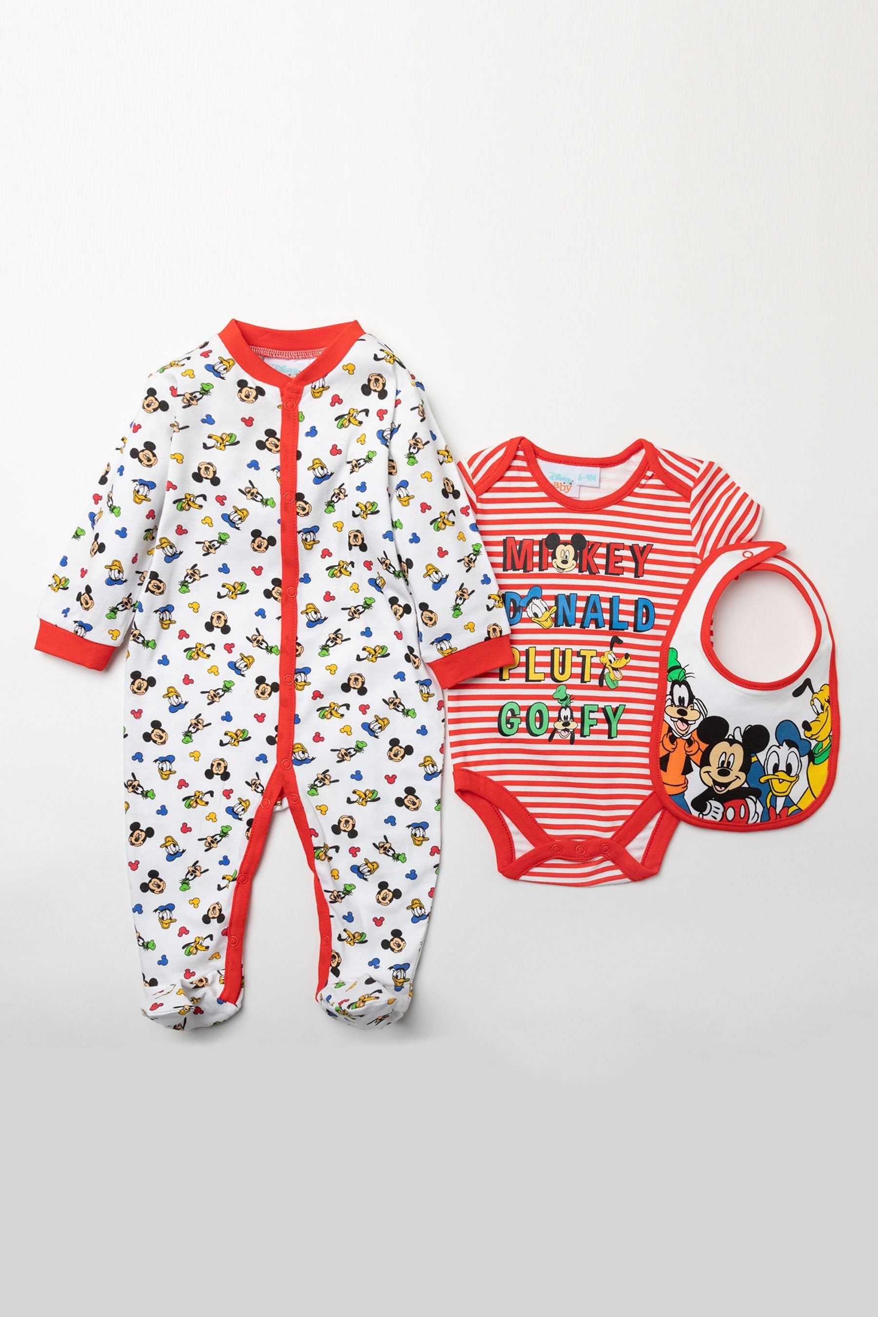 White Disney White Mickey Mouse Sleepsuit, Bodysuit And Bib Set