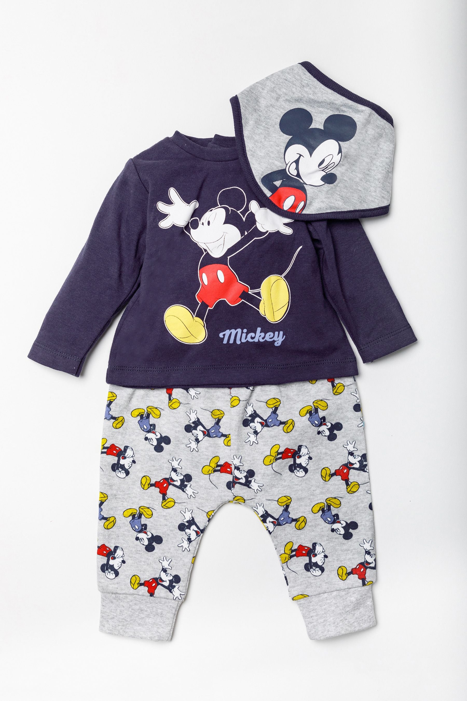 Grey Disney Grey Mickey Mouse Top, Jogger and Bib Set