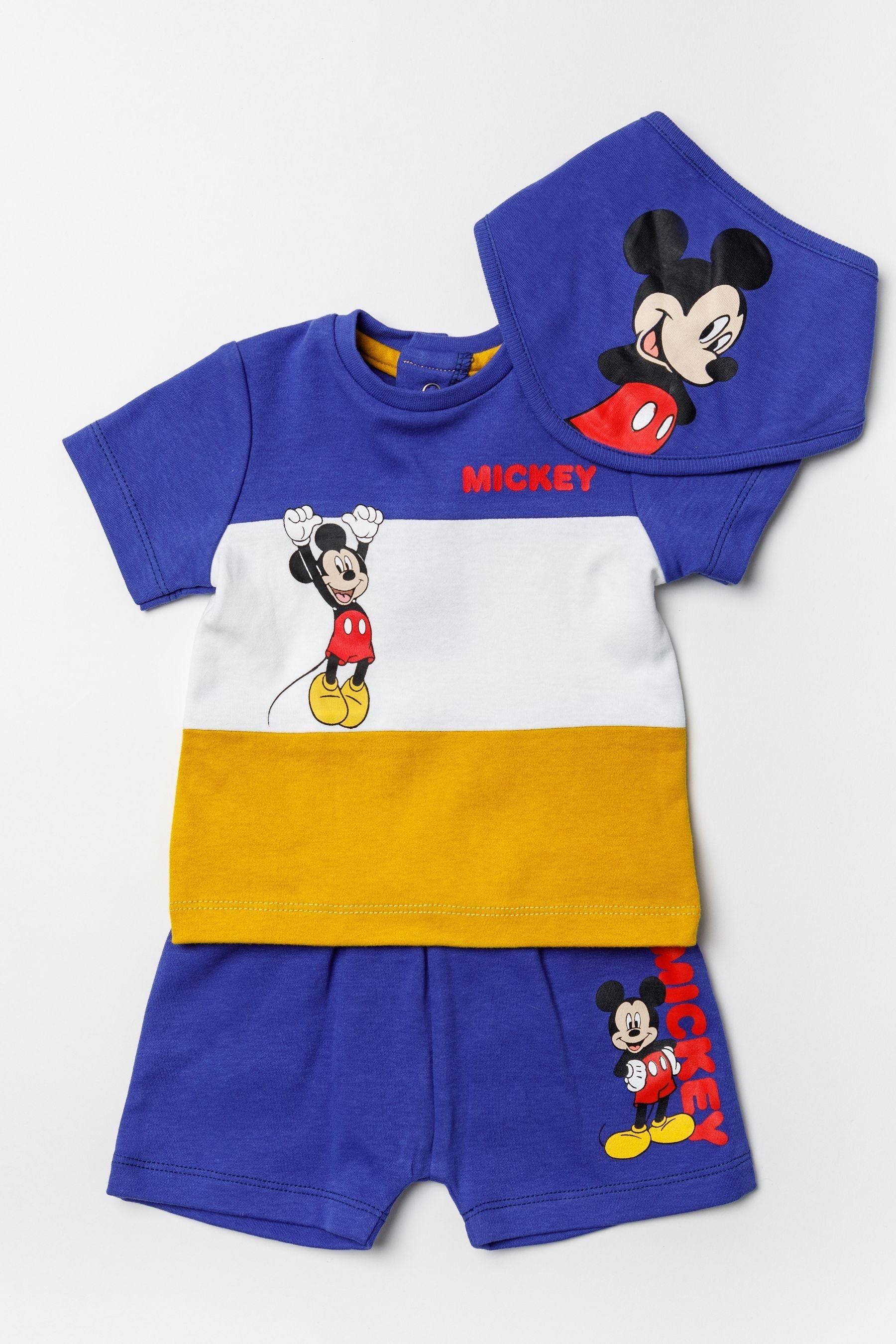 Blue Disney Blue Mickey Mouse Top, Short And Bib Set