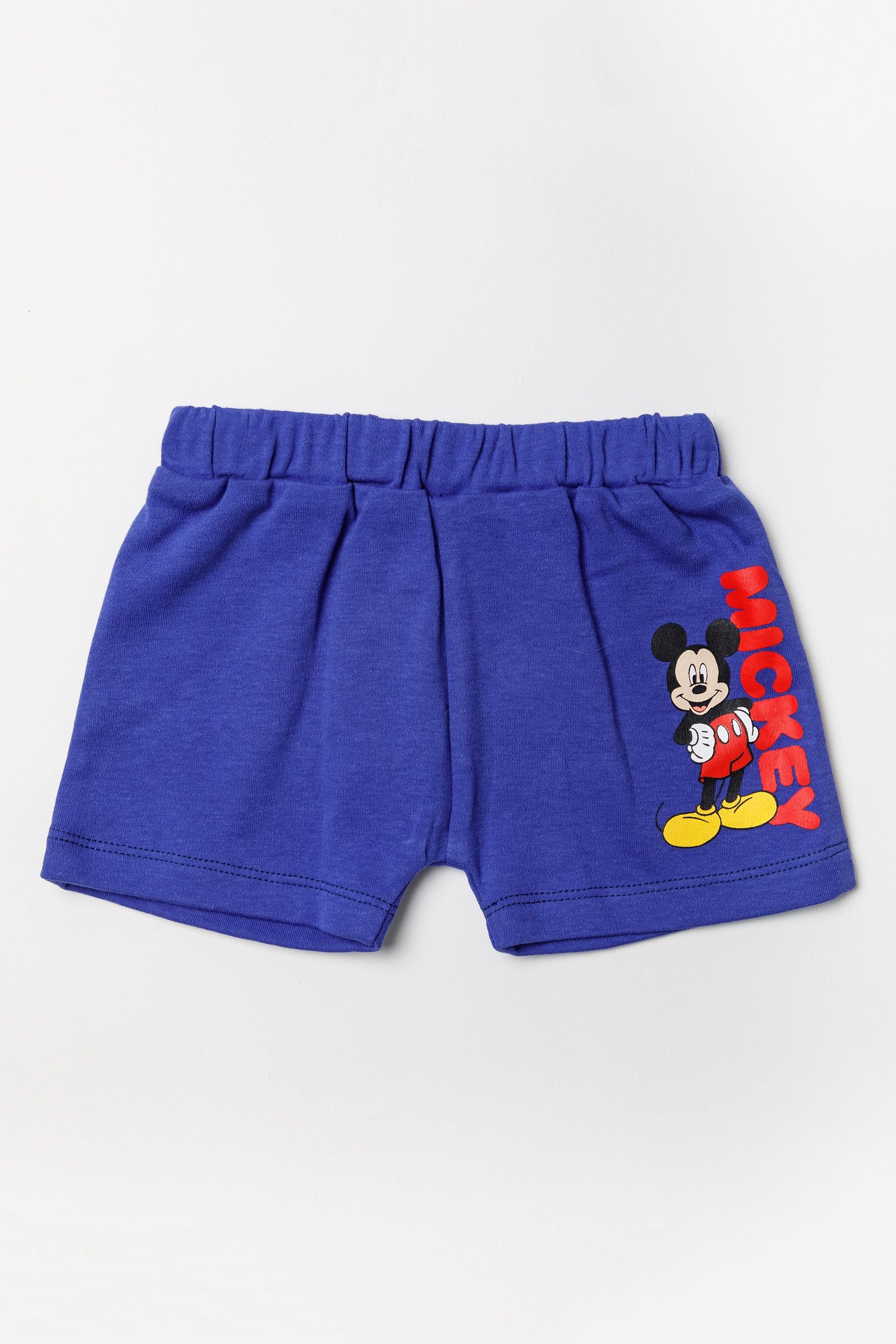 Blue Disney Blue Mickey Mouse Top, Short And Bib Set