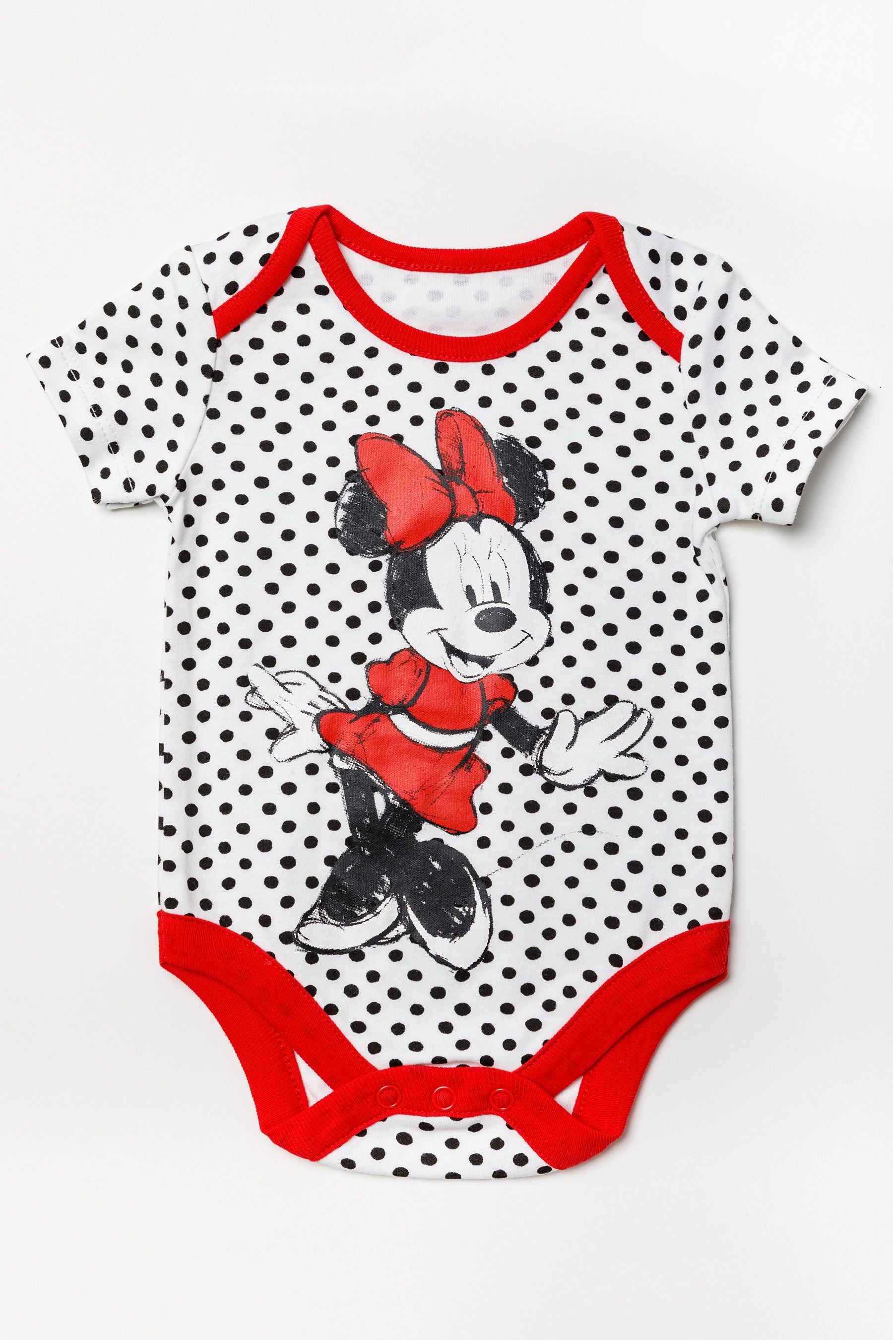 Red Disney Red Minnie Mouse Sleepsuit, Bodysuit And Bib Set