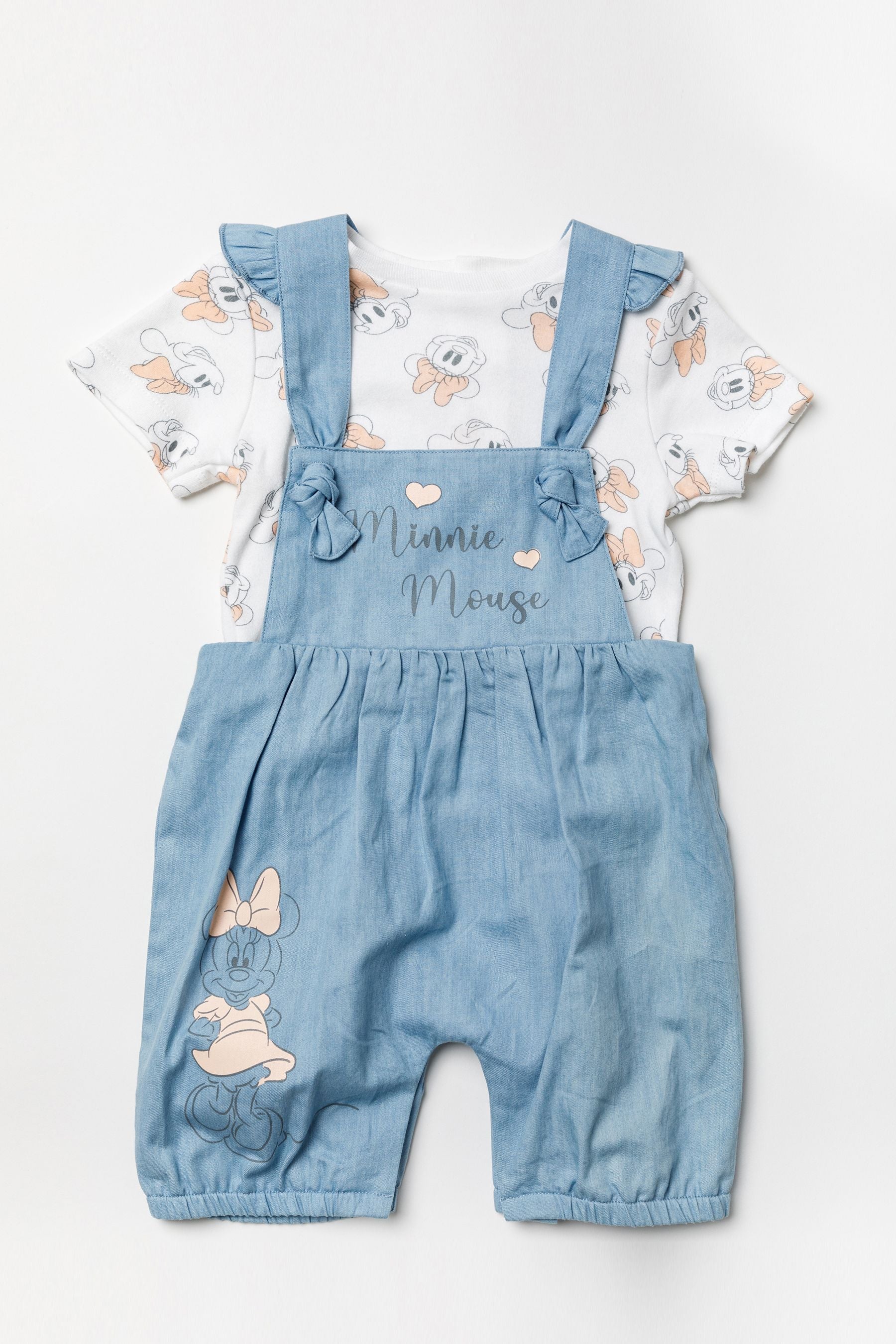 Blue Disney Blue Minnie Mouse Chambray 2 Piece Dungaree And T-Shirt Set