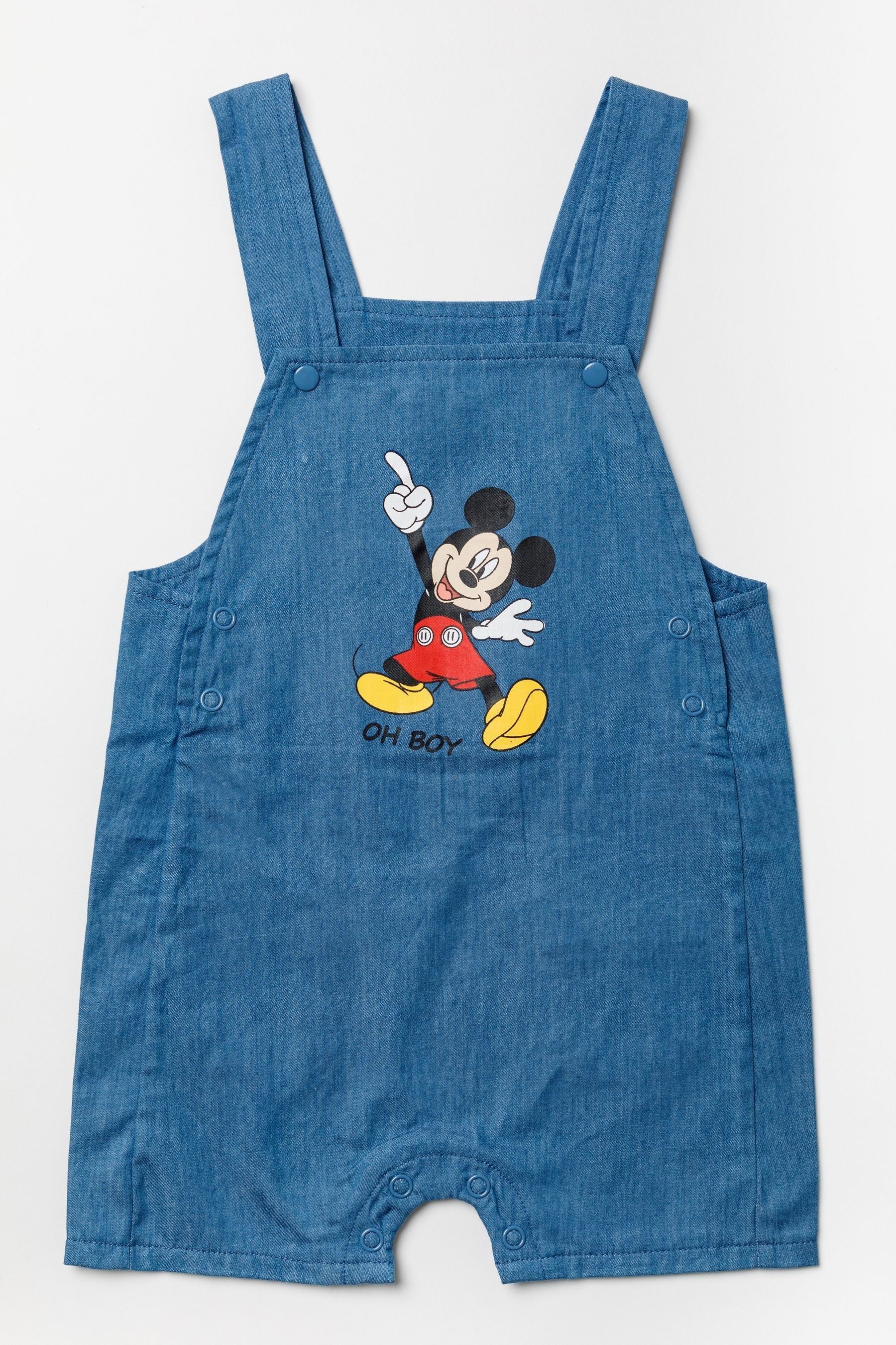 Blue Disney Blue Mickey Mouse Chambray Dungaree And T-Shirt Set