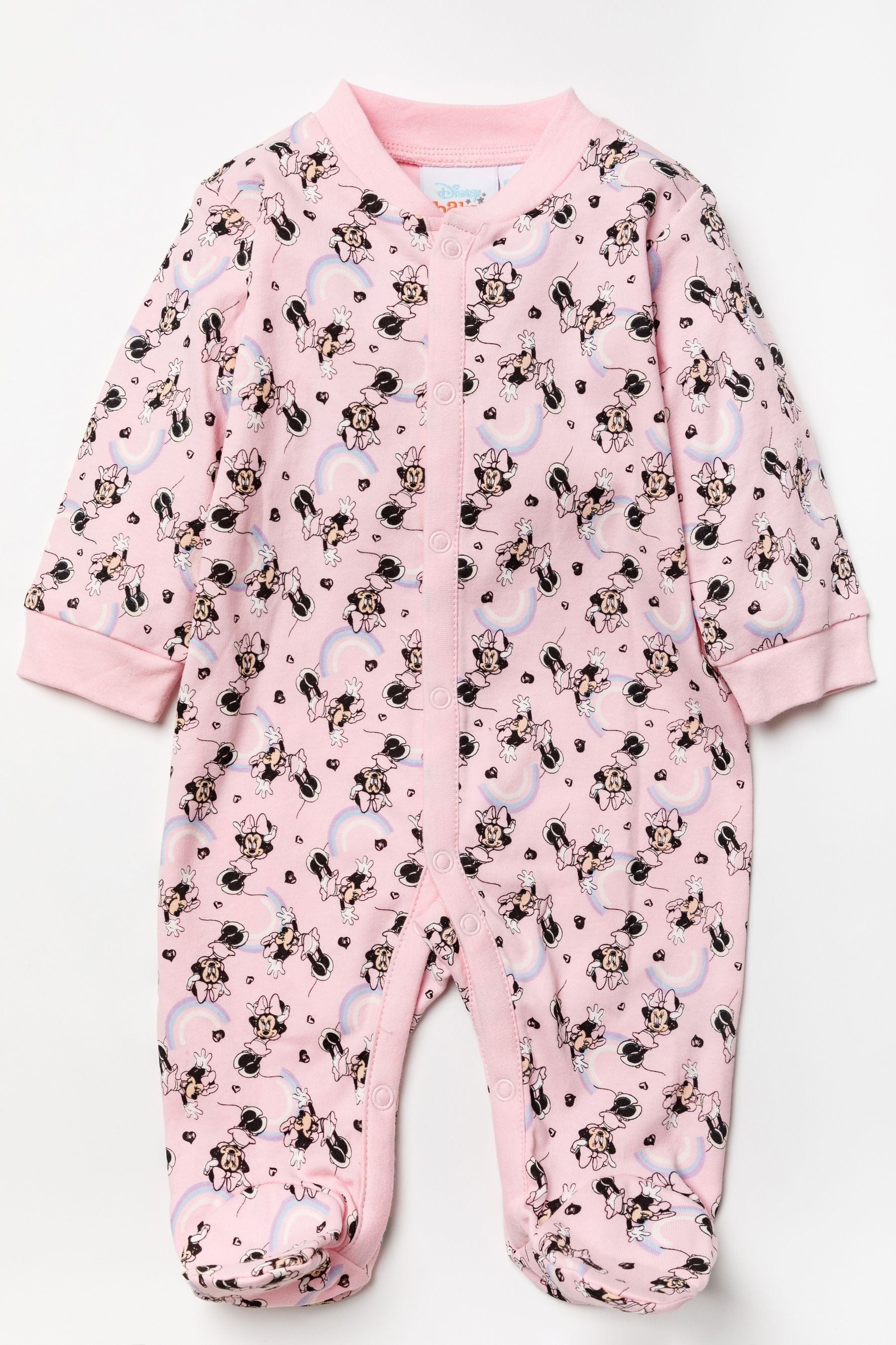 Pink Disney Pink Minnie Mouse Rainbow Sleepsuit, Bodysuit And Bib Set