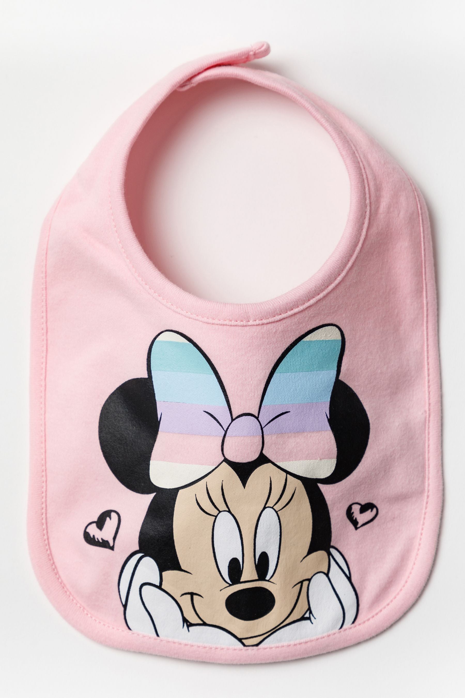 Pink Disney Pink Minnie Mouse Rainbow Sleepsuit, Bodysuit And Bib Set