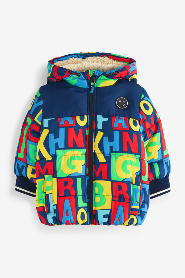 Multi Alphabet All Over Print Puffer Coat (3mths-7yrs)