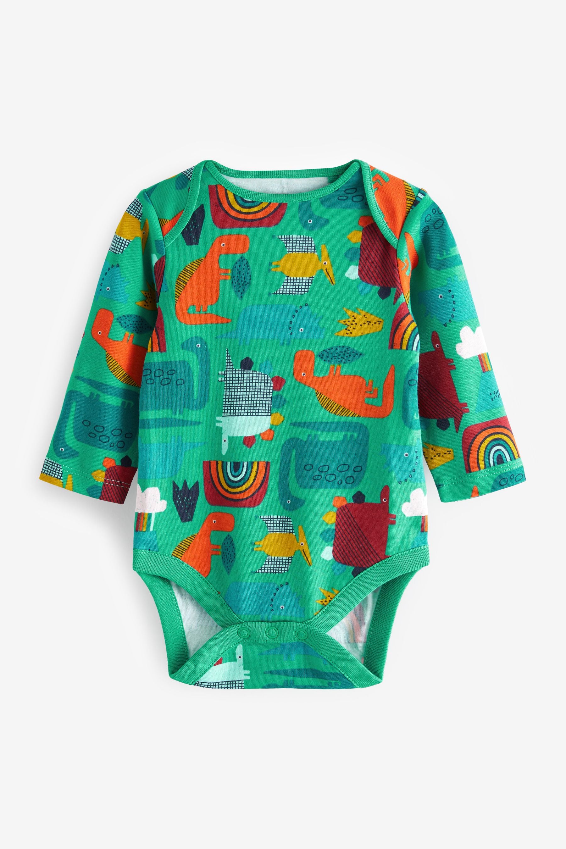 Multi Purple and Blue Dinosaur Baby Long Sleeve Bodysuits 5 Pack (0mths-3yrs)