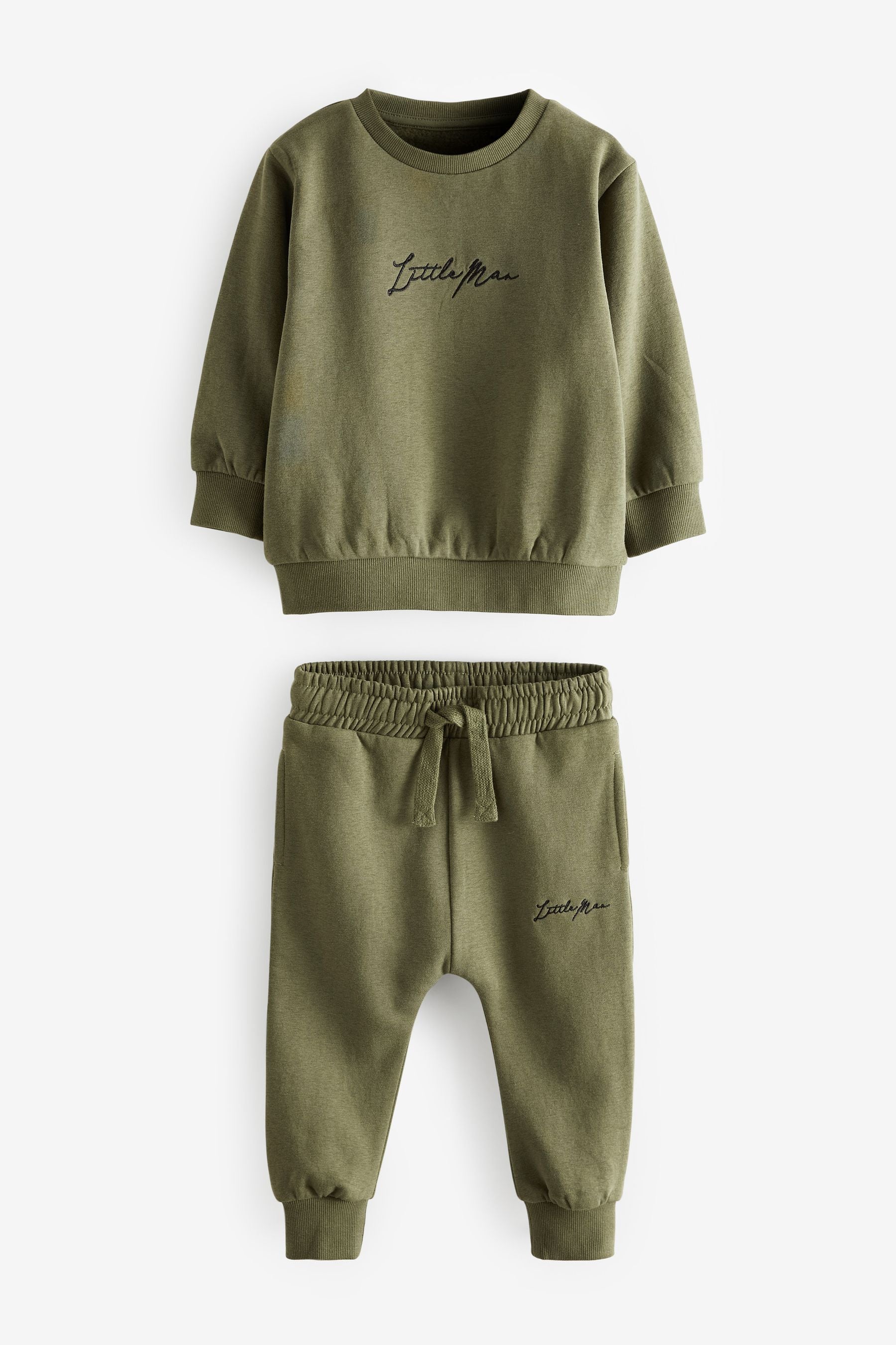 Khaki Green Slogan Jersey Sweatshirt And Joggers Set (3mths-7yrs)