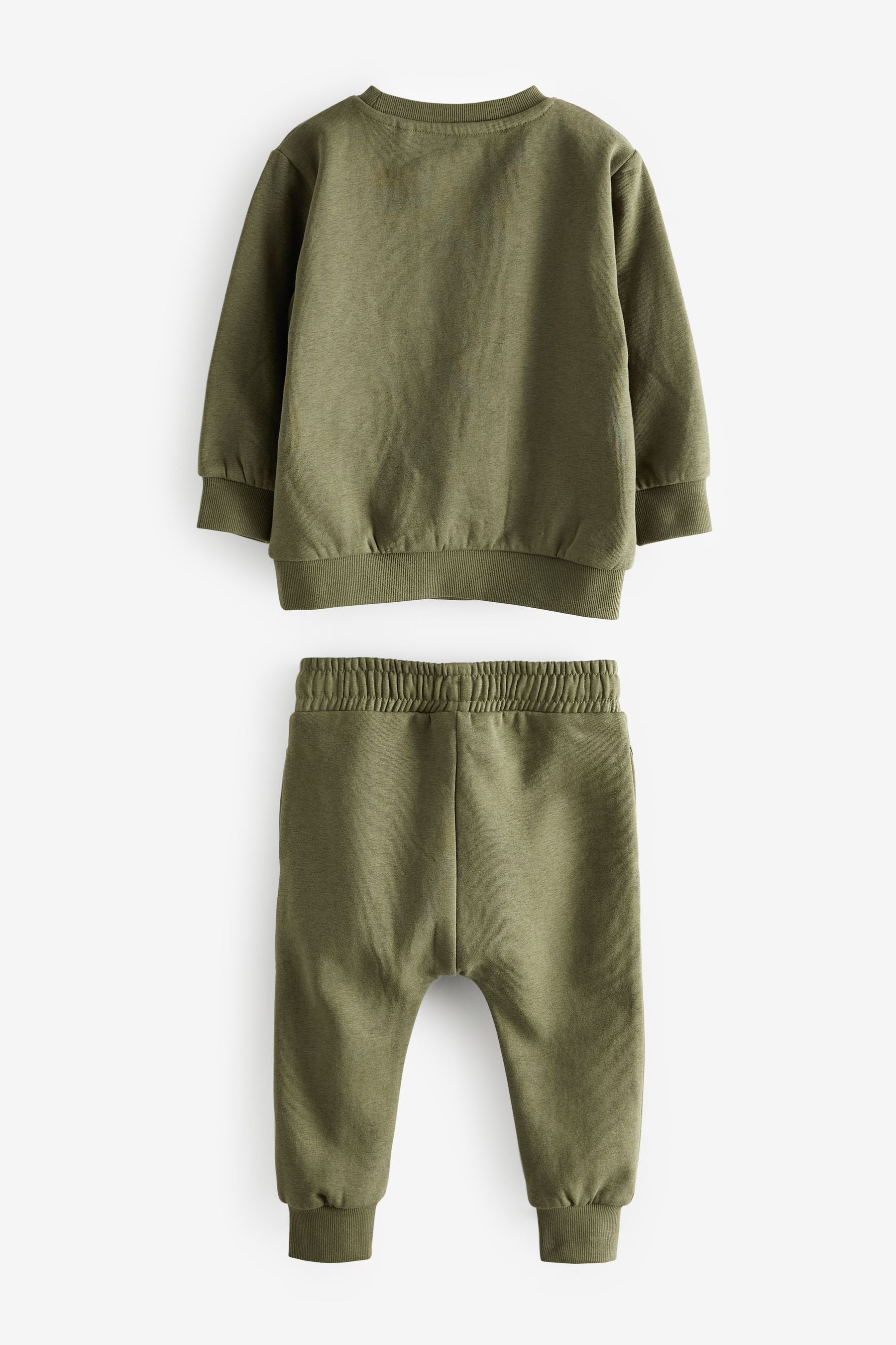 Khaki Green Slogan Jersey Sweatshirt And Joggers Set (3mths-7yrs)