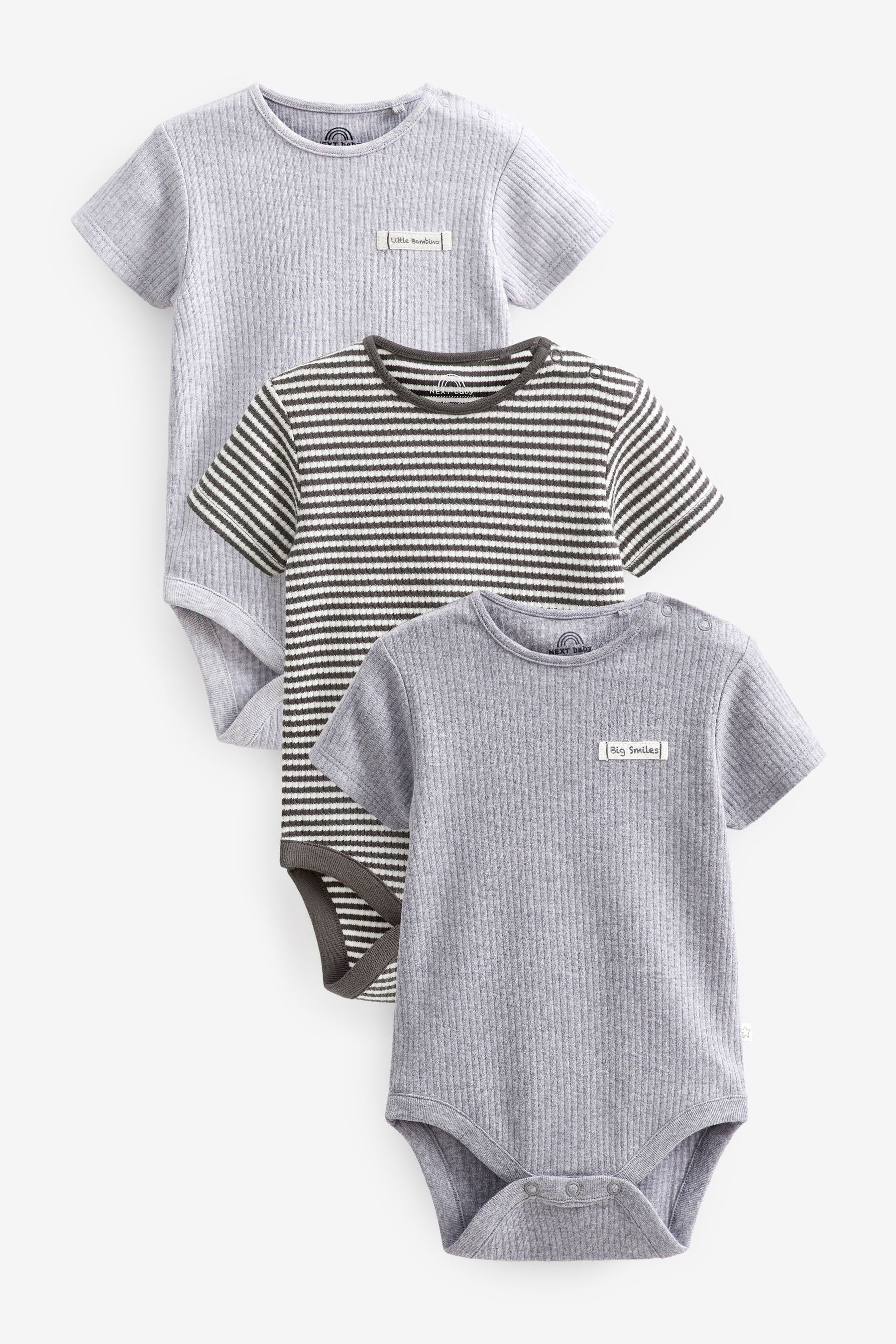 Grey Rib Short Sleeve Bodysuits 3 Pack