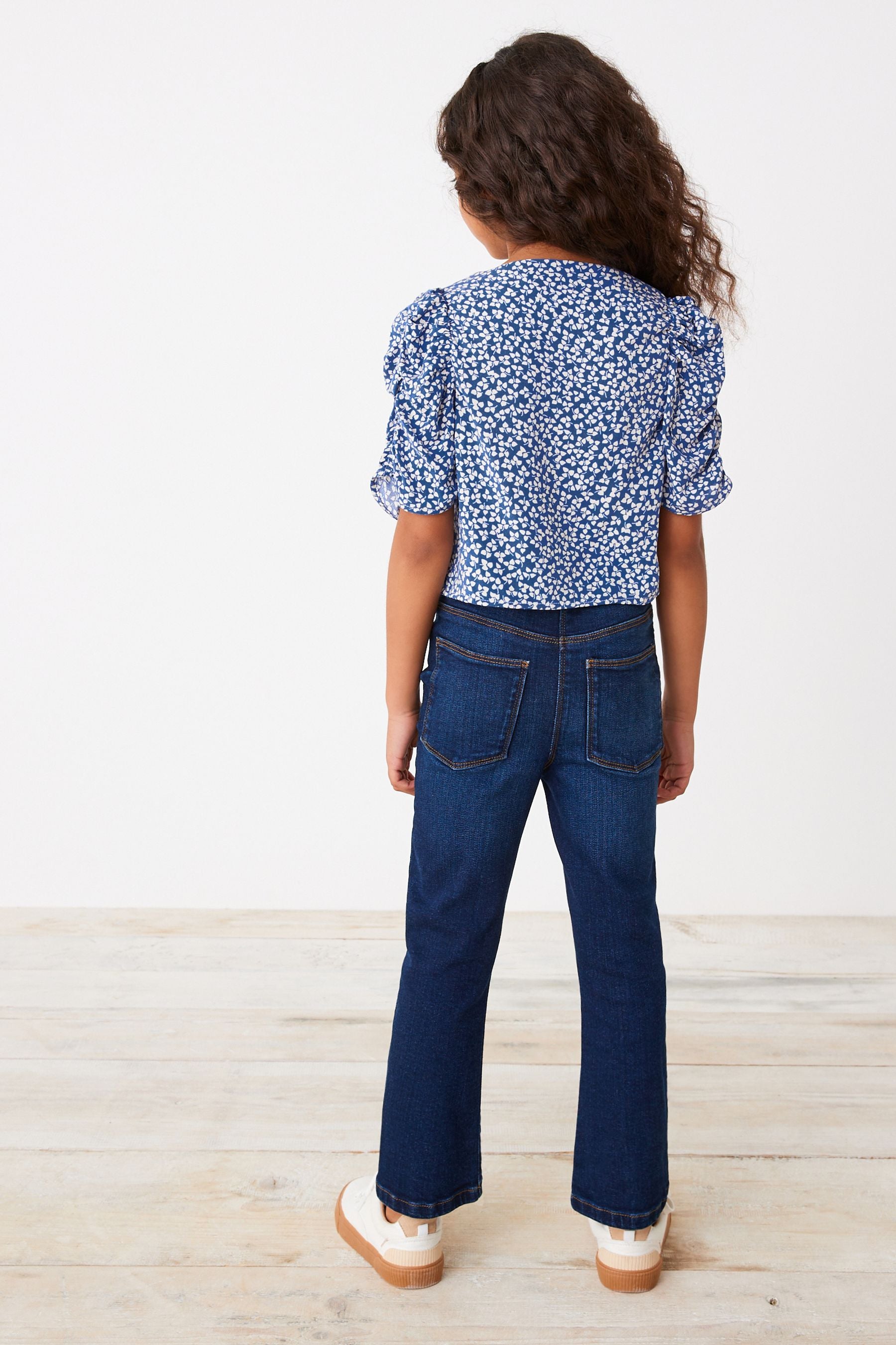 Blue Shirred Sleeve Blouse (3-16yrs)