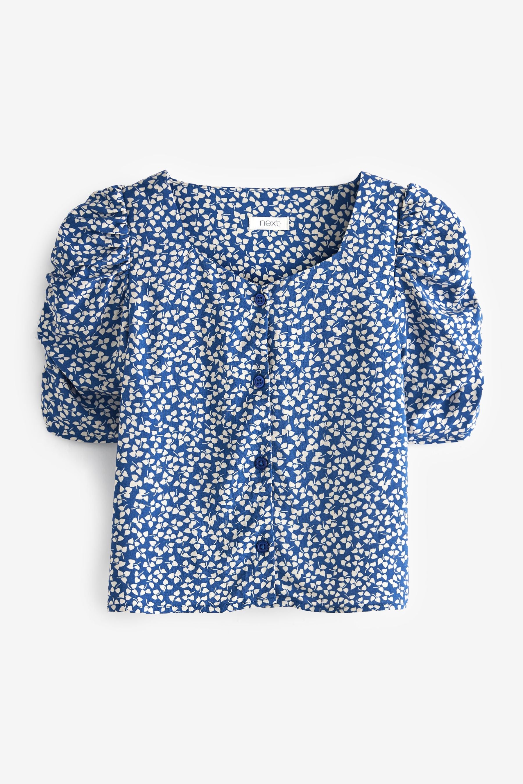 Blue Shirred Sleeve Blouse (3-16yrs)