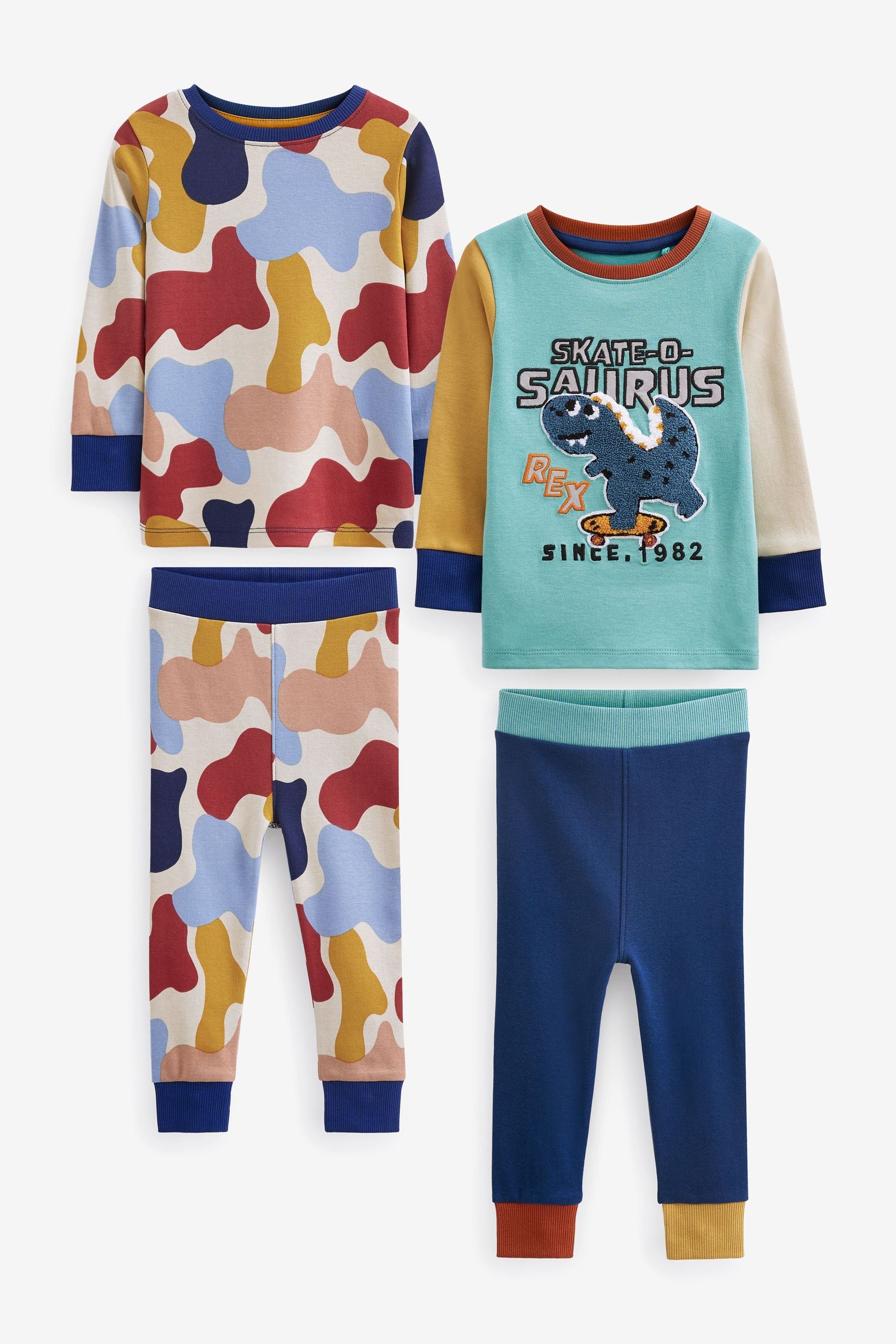 Blue/Yellow Camouflage Dinosaur Snuggle Pyjamas 2 Pack (9mths-12yrs)