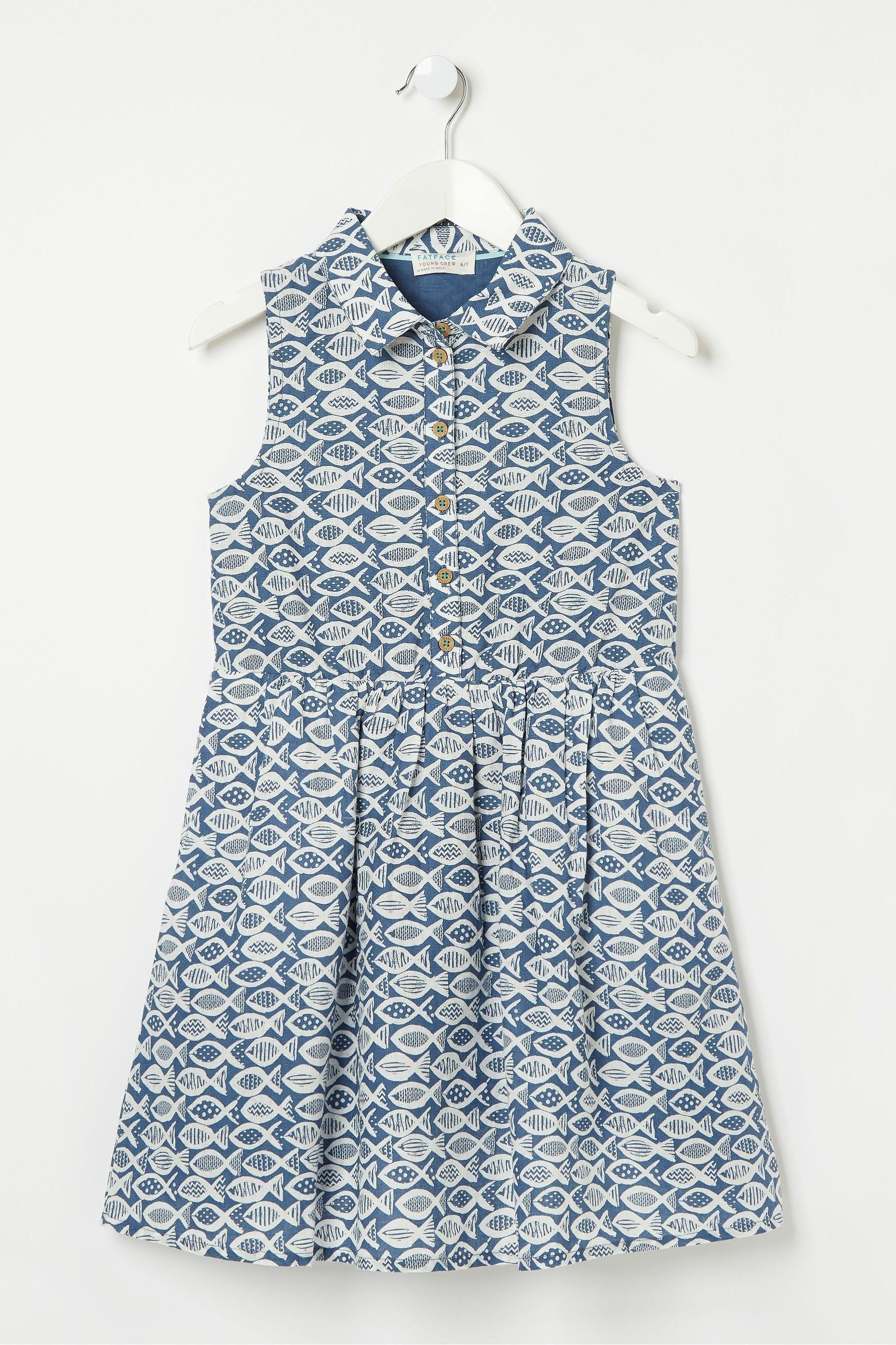 FatFace Blue Sian Fish Print Shirt Dress