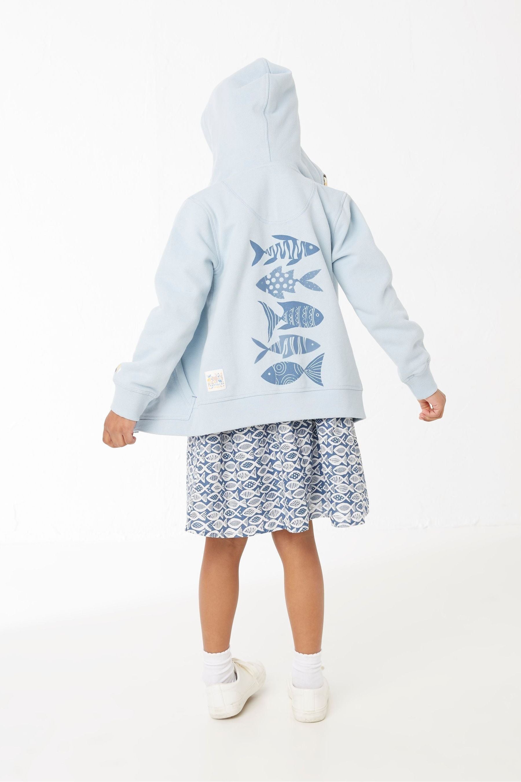 FatFace Blue Fish Print Zip Through Hoodie