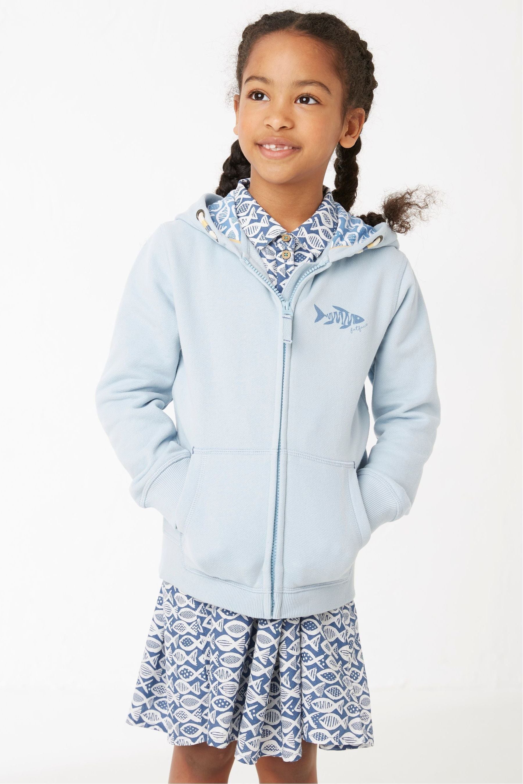 FatFace Blue Fish Print Zip Through Hoodie