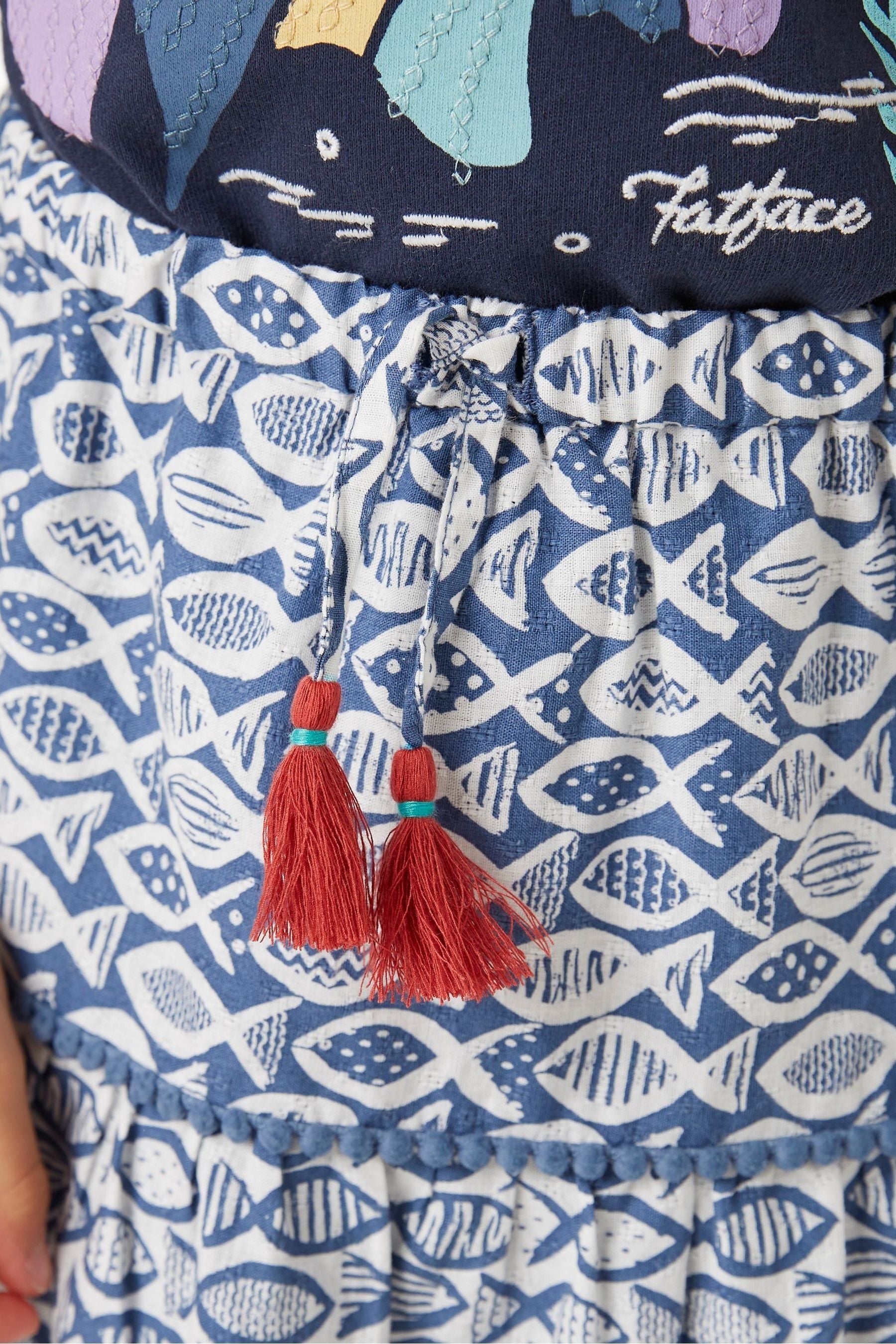 FatFace Elodie Blue Fish Print Tier Skirt