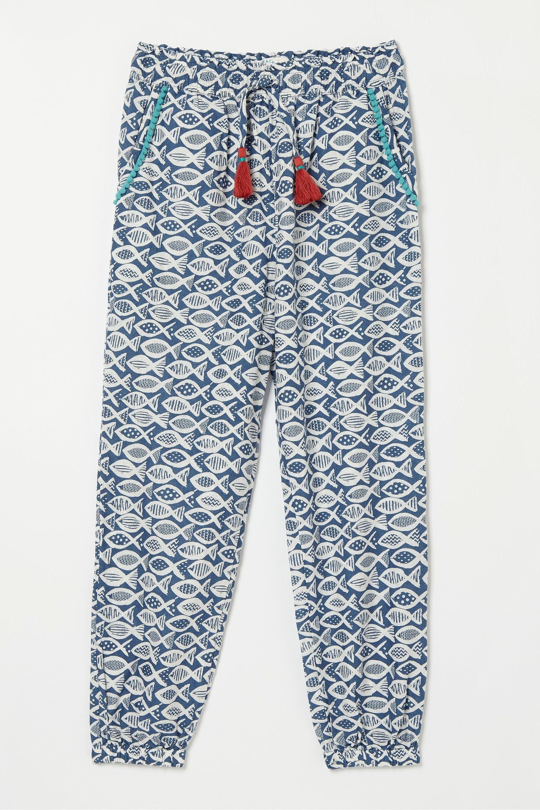 FatFace Blue Fish Print Beach Trousers