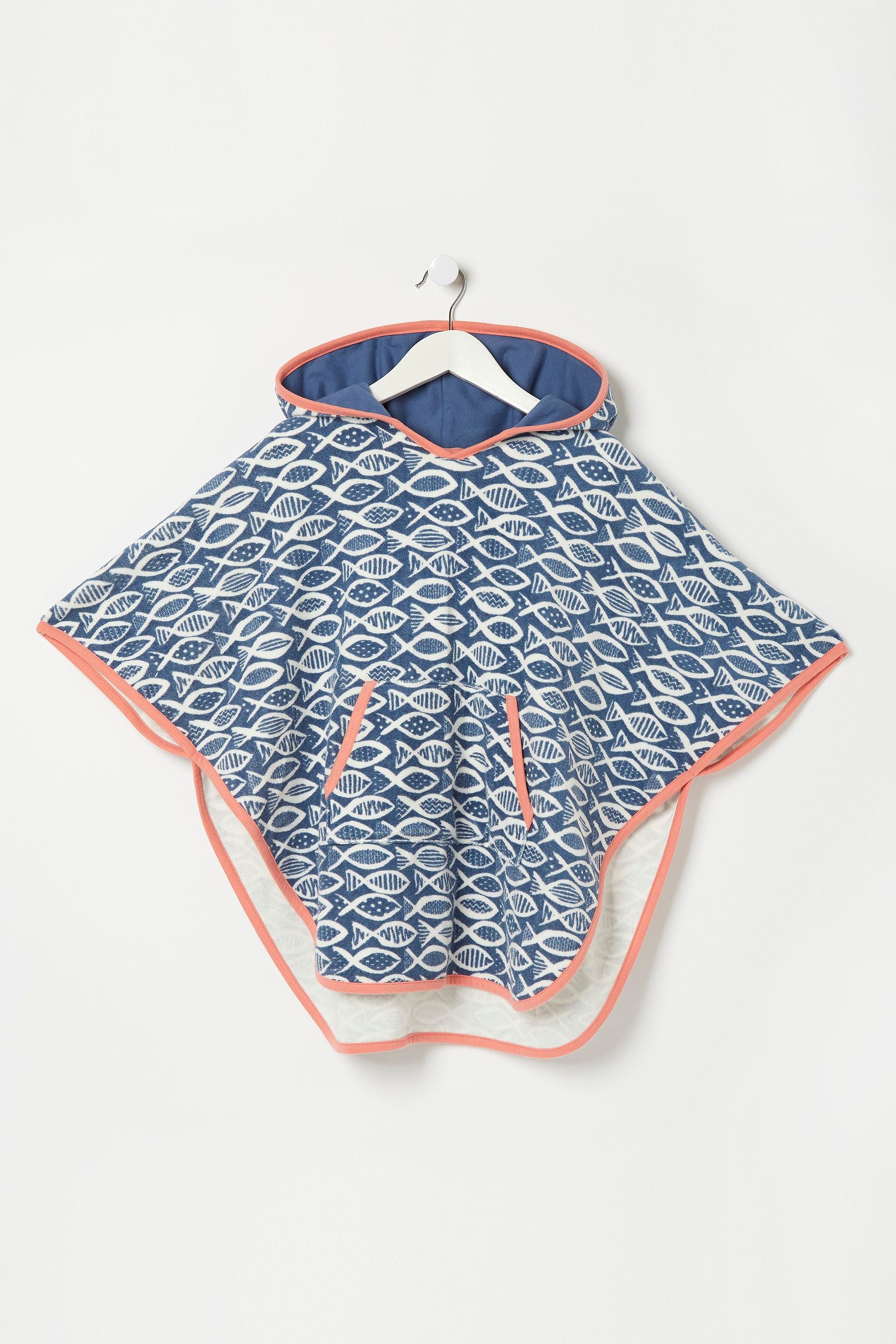 FatFace Blue Fish Print Beach Buddy Hoodie